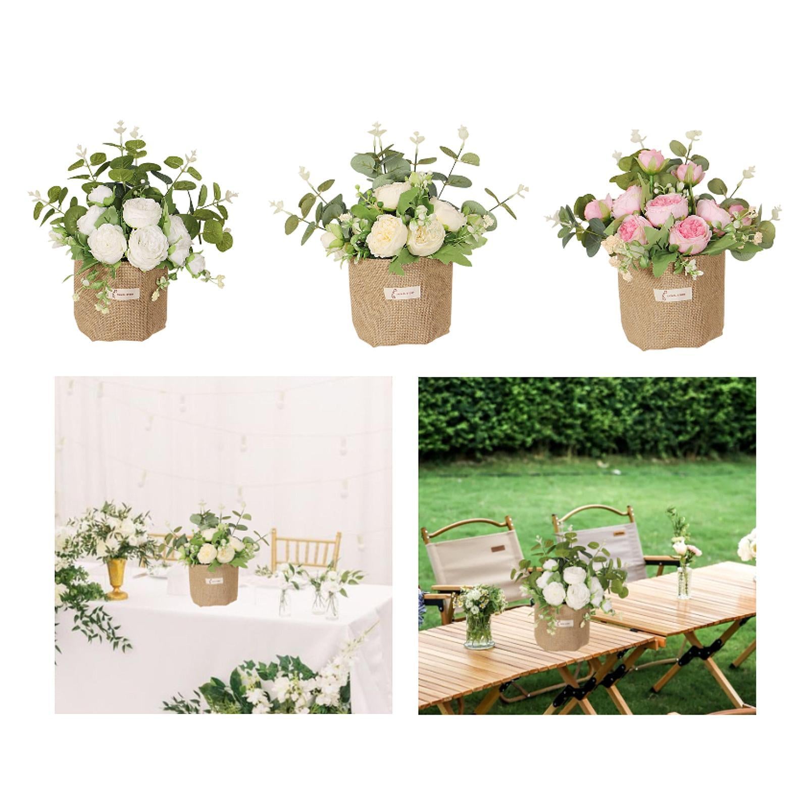 Artificial Hanging Flower Potted Plants Ornament for Bookshelf Office Window White