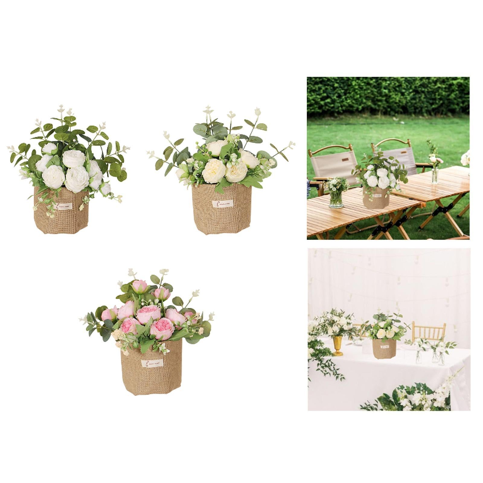 Artificial Hanging Flower Potted Plants Ornament for Bookshelf Office Window White