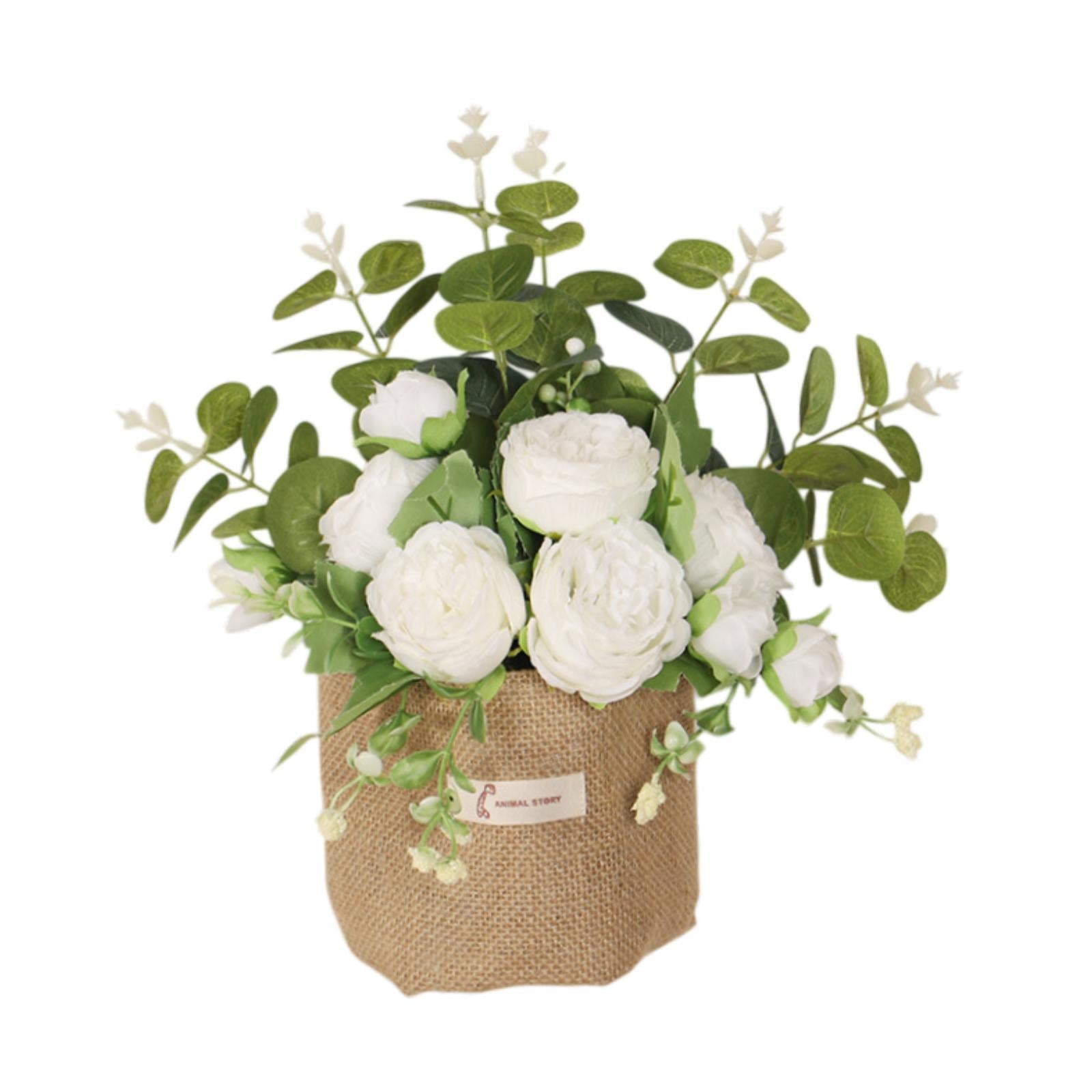 Artificial Hanging Flower Potted Plants Ornament for Bookshelf Office Window White