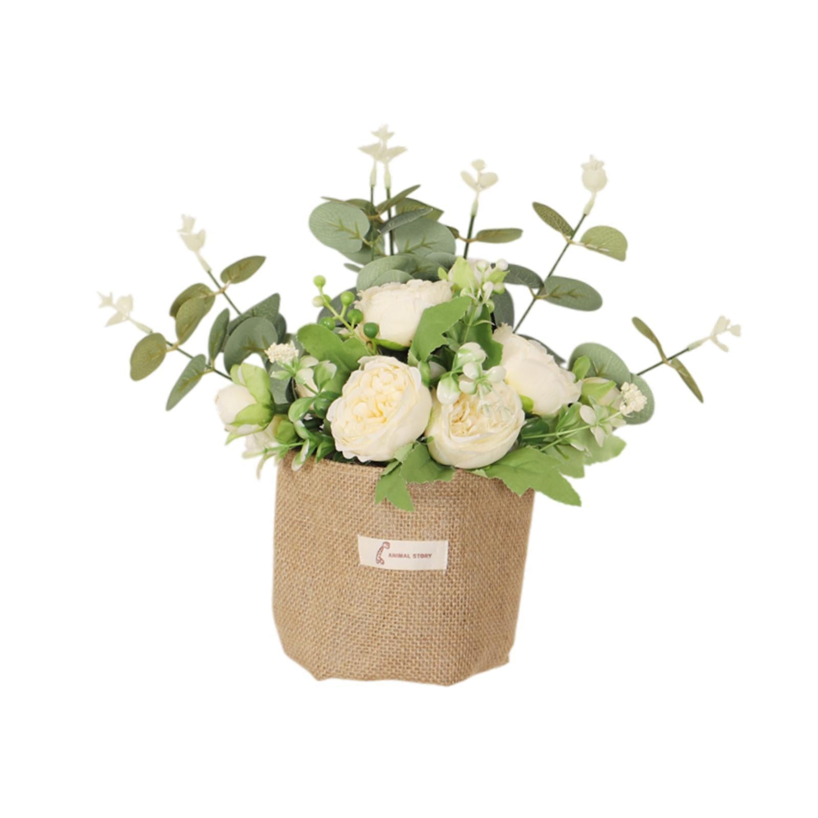 Artificial Hanging Flower Potted Plants Ornament for Bookshelf Office Window Champagne