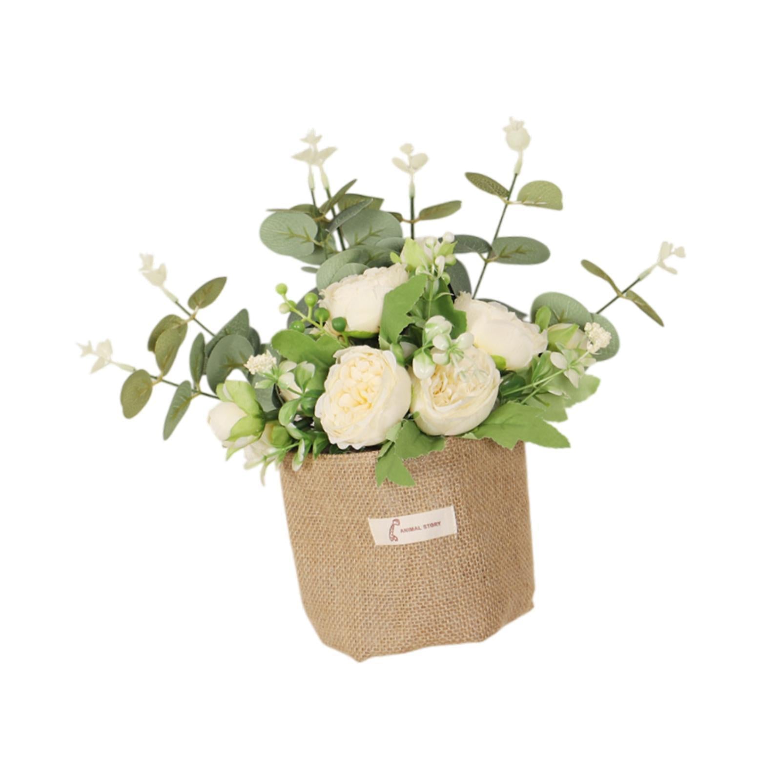 Artificial Hanging Flower Potted Plants Ornament for Bookshelf Office Window Champagne
