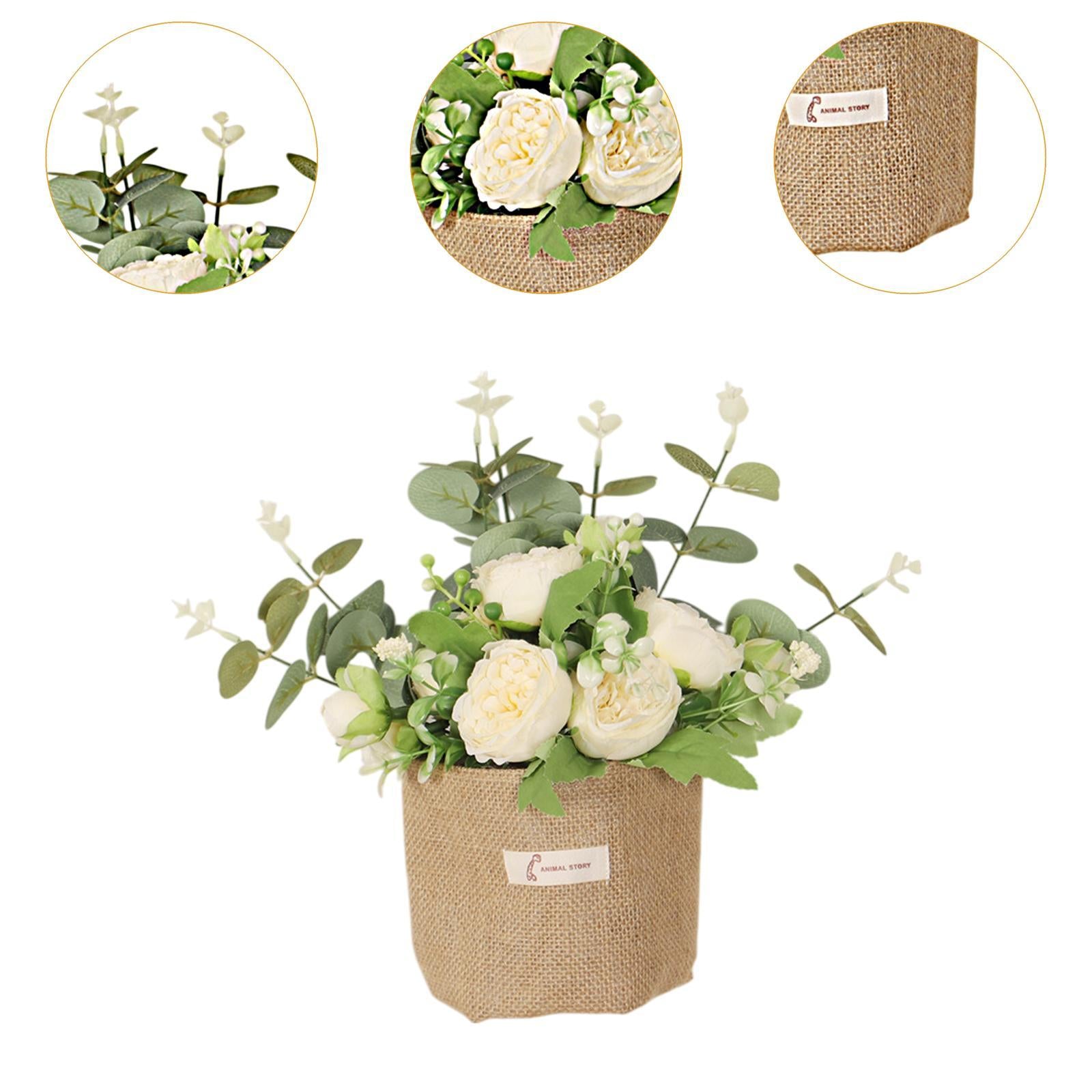 Artificial Hanging Flower Potted Plants Ornament for Bookshelf Office Window Champagne