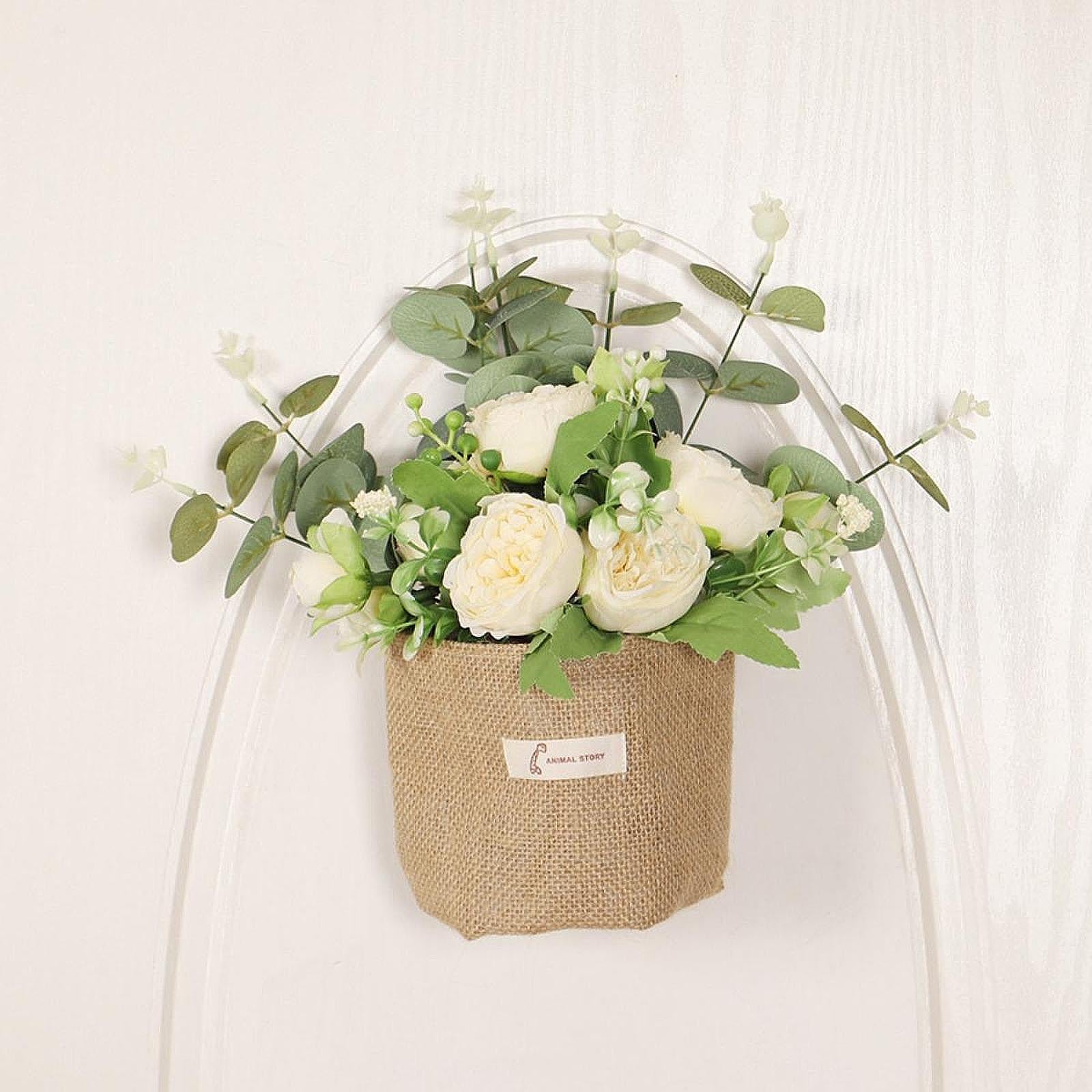 Artificial Hanging Flower Potted Plants Ornament for Bookshelf Office Window Champagne