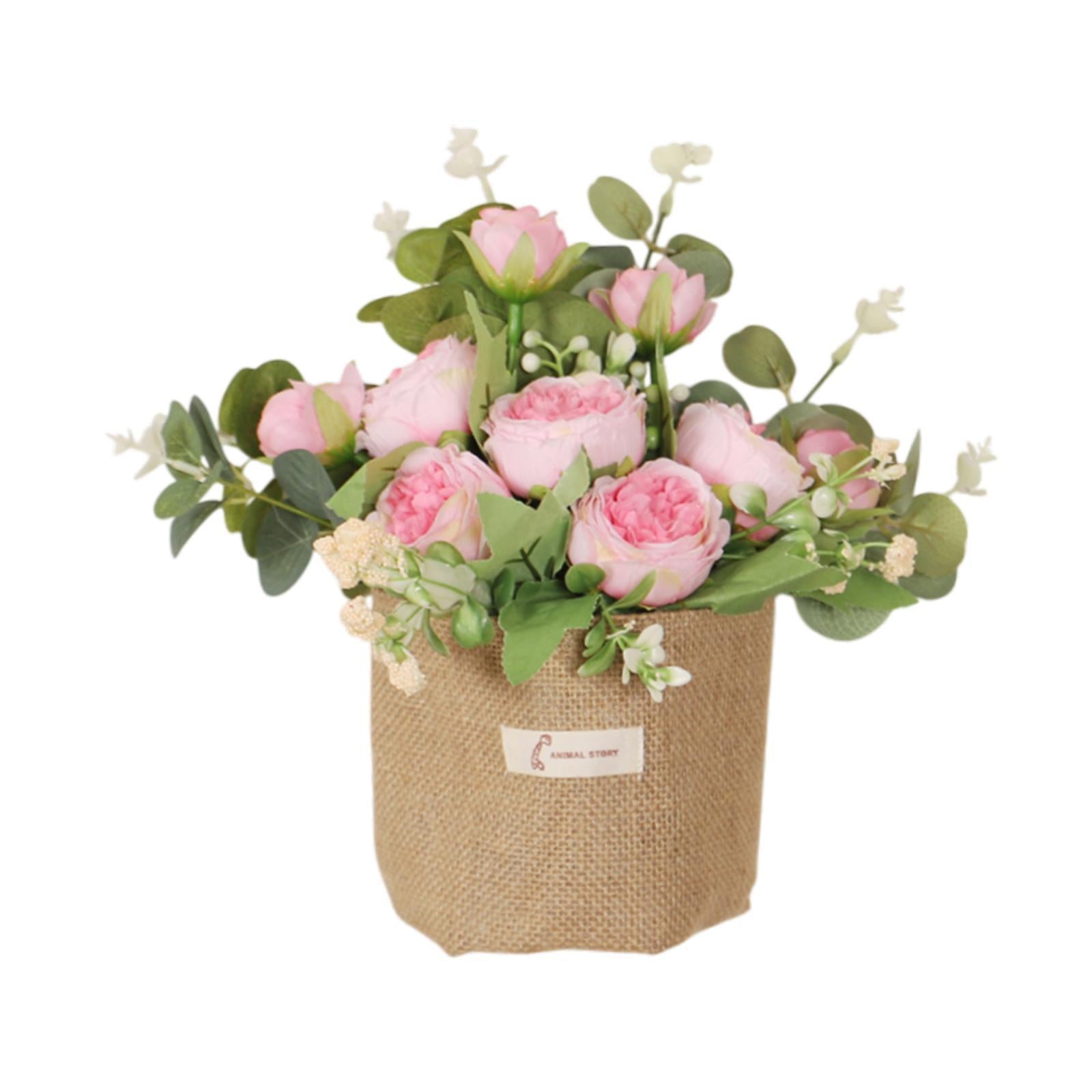 Artificial Hanging Flower Potted Plants Ornament for Bookshelf Office Window Pink