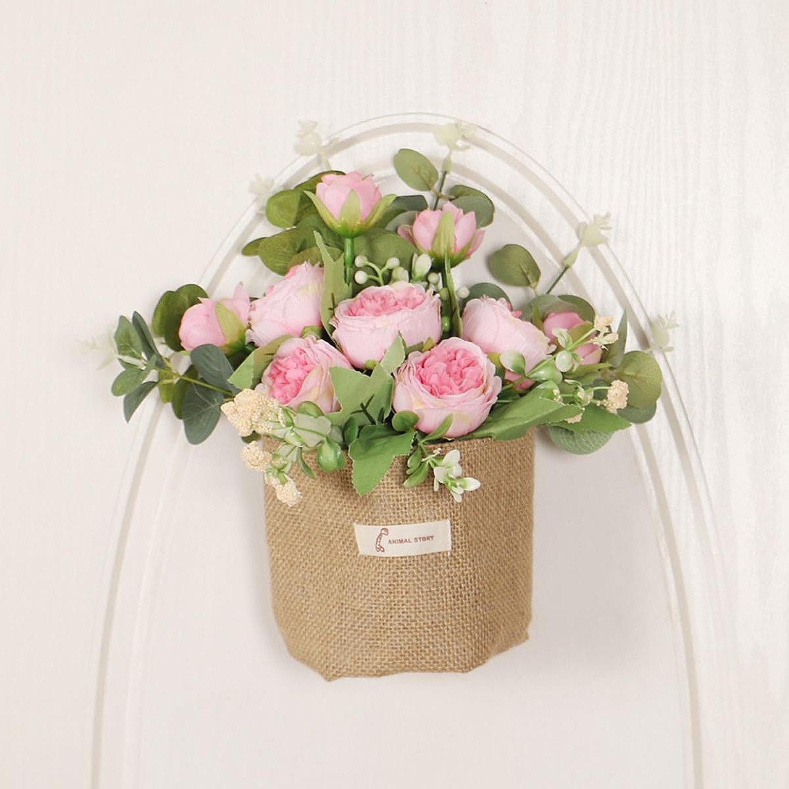 Artificial Hanging Flower Potted Plants Ornament for Bookshelf Office Window Pink