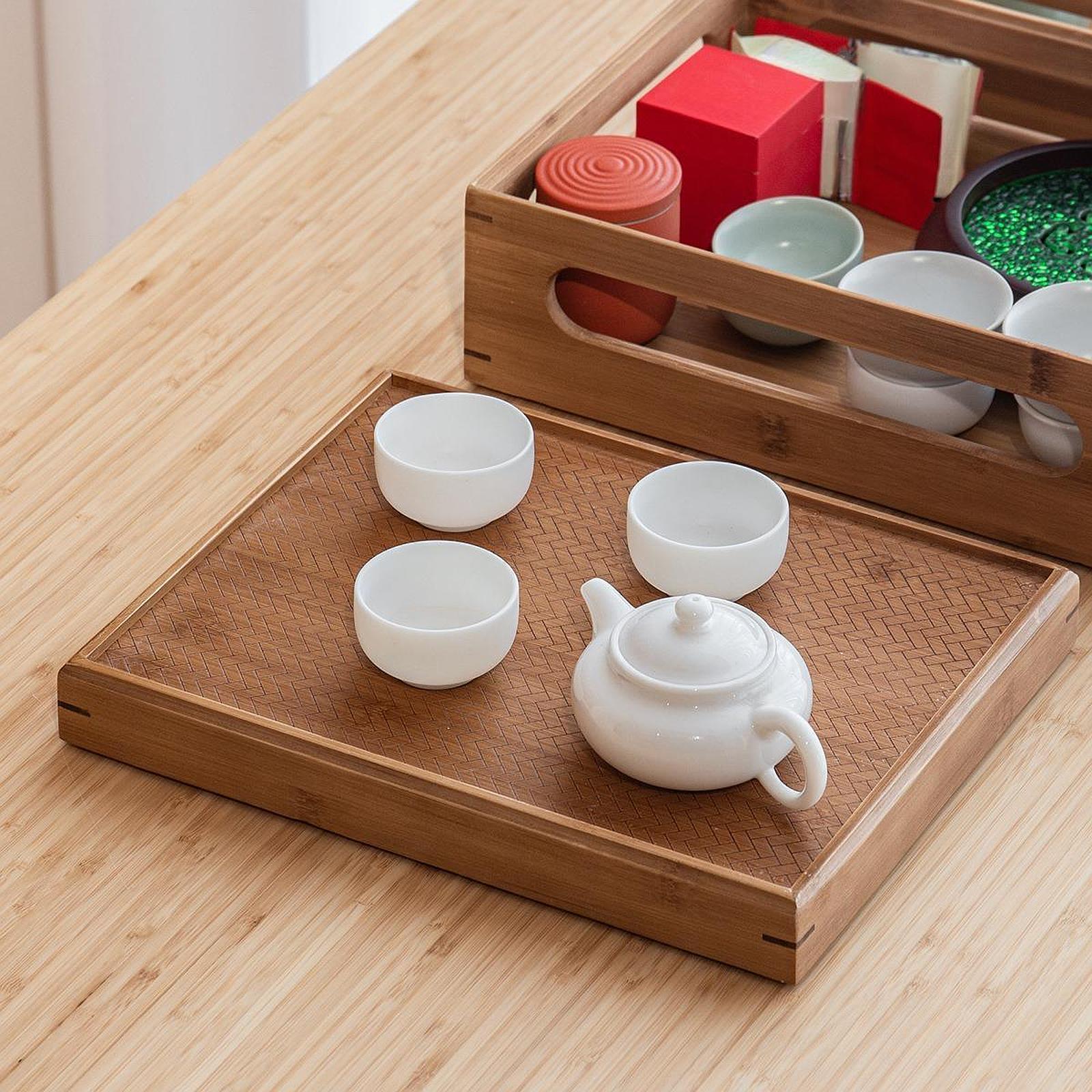 Two Layers Wood Teaware Organizer for Afternoon Tea Lover Stackable with Lid