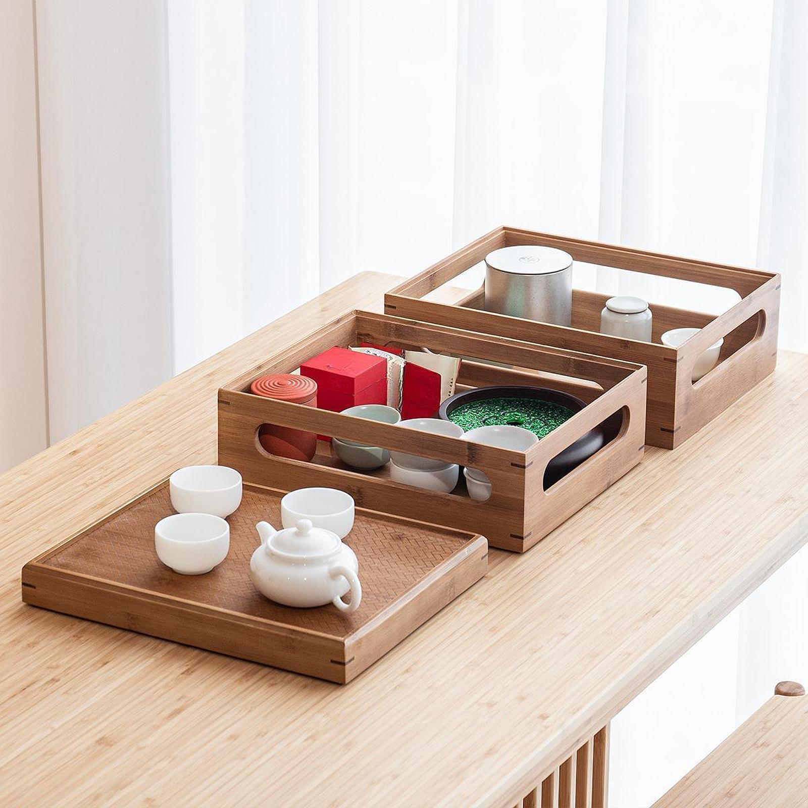 Two Layers Wood Teaware Organizer for Afternoon Tea Lover Stackable with Lid