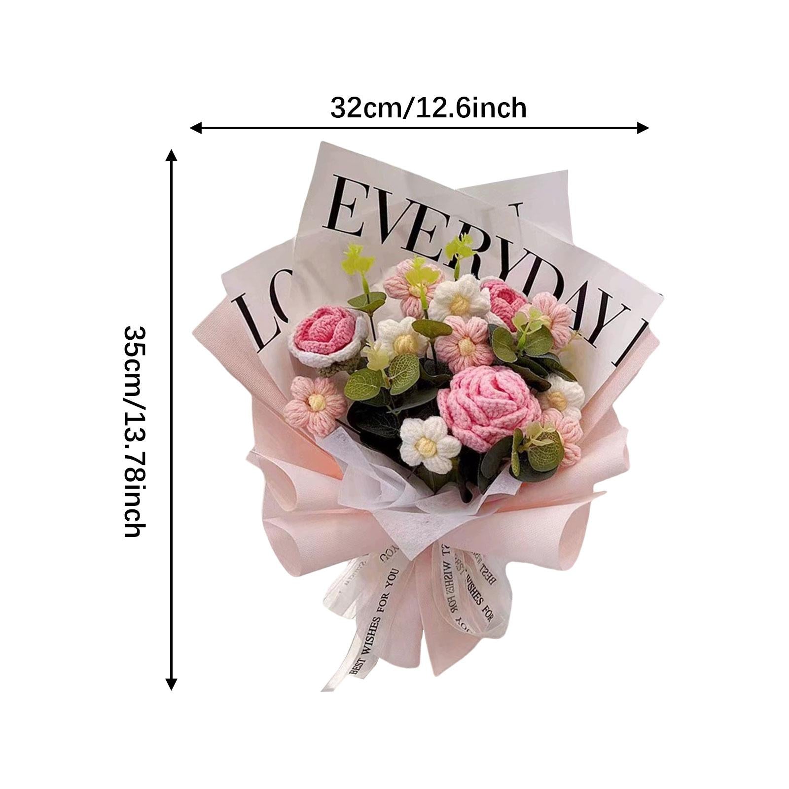 Crochet Flower Bouquet Fadeless Faux Flower Artificial Flower Engagement Gift Pink