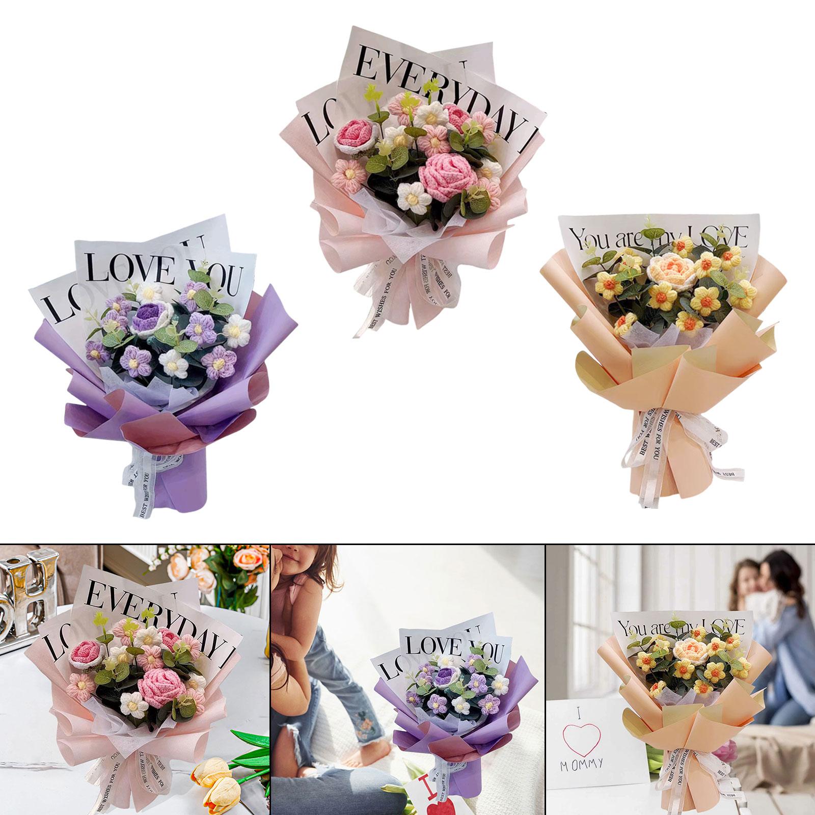 Crochet Flower Bouquet Fadeless Faux Flower Artificial Flower Engagement Gift Pink