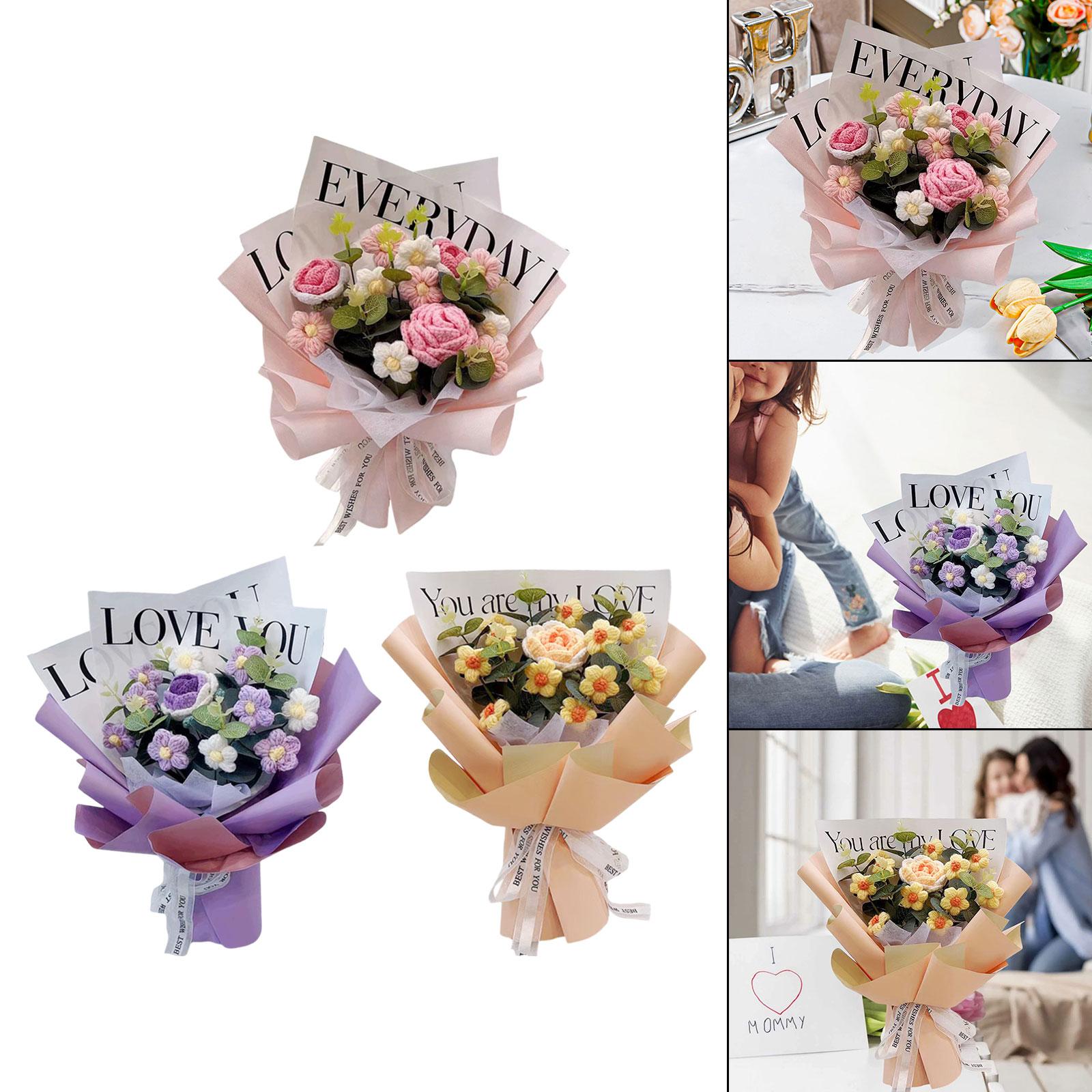 Crochet Flower Bouquet Fadeless Faux Flower Artificial Flower Engagement Gift Pink