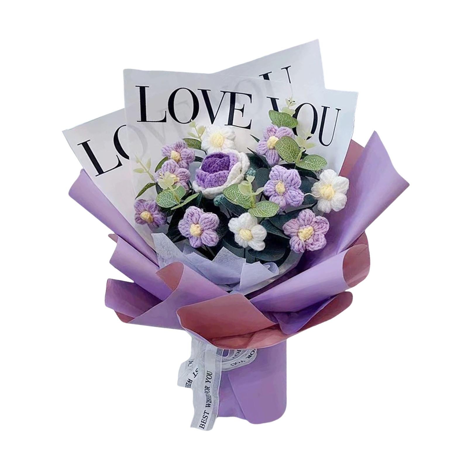 Crochet Flower Bouquet Fadeless Faux Flower Artificial Flower Engagement Gift Purple