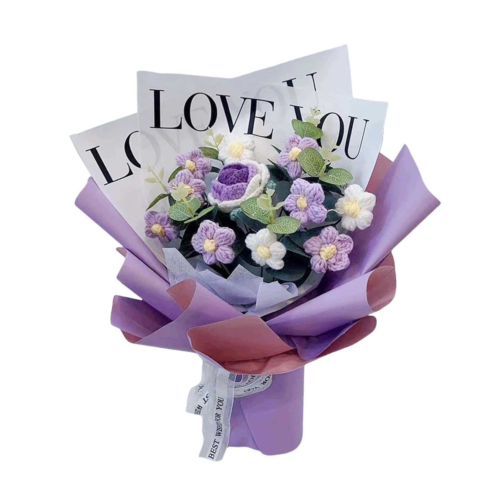 Crochet Flower Bouquet Fadeless Faux Flower Artificial Flower Engagement Gift Purple