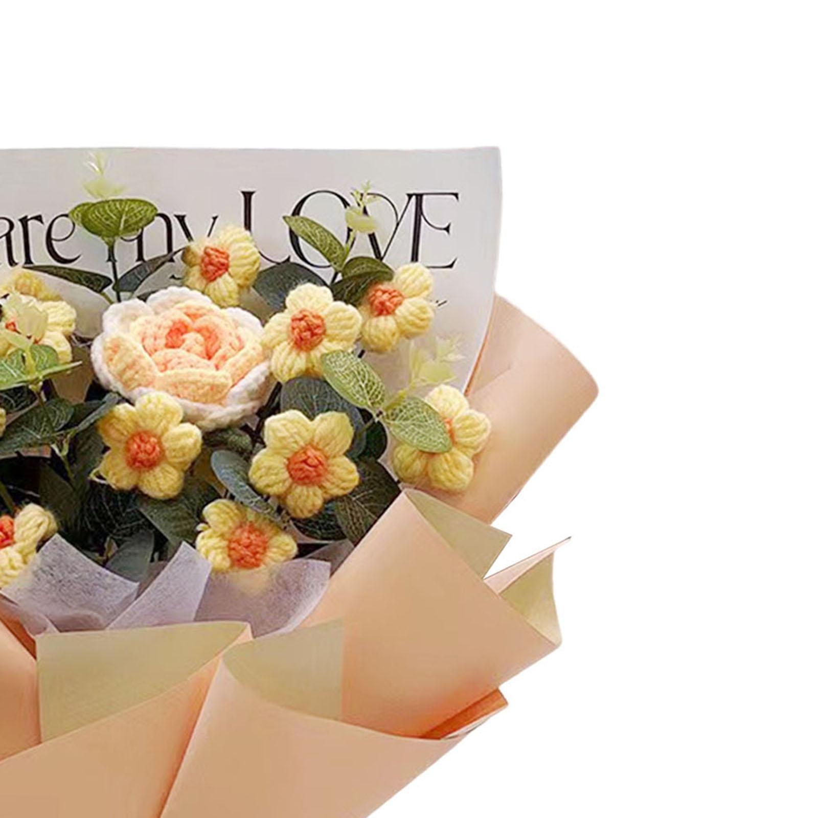 Crochet Flower Bouquet Fadeless Faux Flower Artificial Flower Engagement Gift Orange