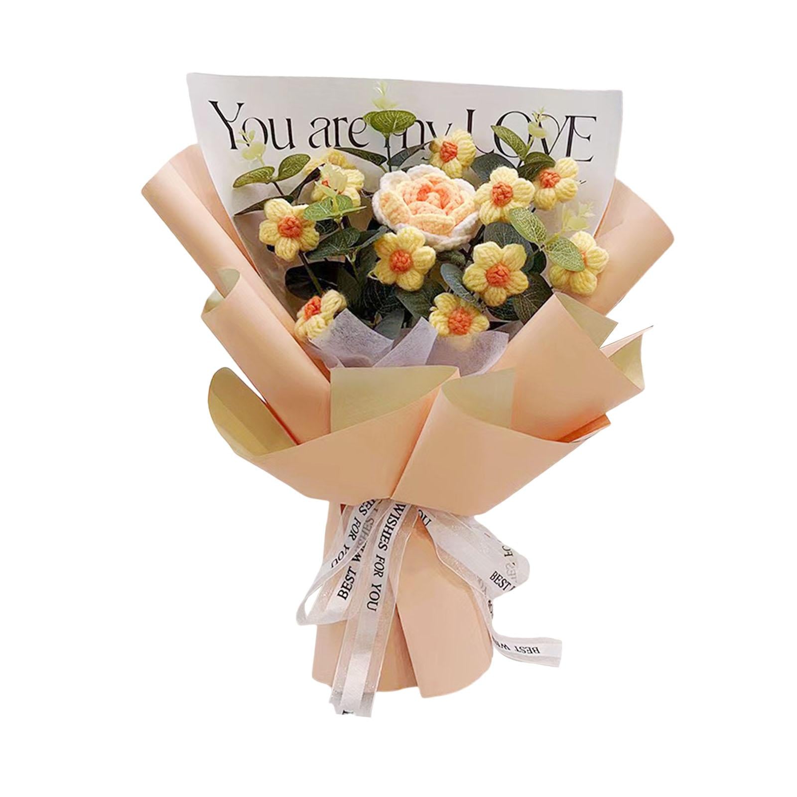 Crochet Flower Bouquet Fadeless Faux Flower Artificial Flower Engagement Gift Orange