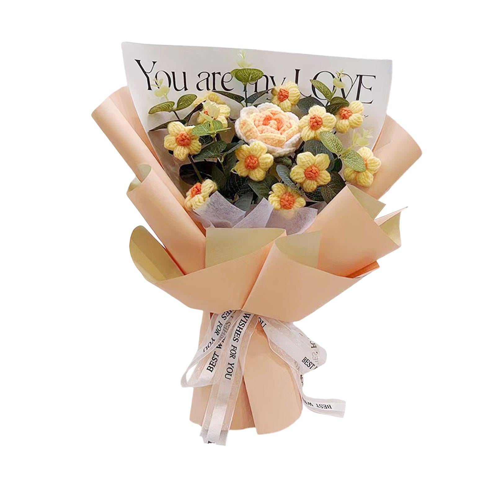 Crochet Flower Bouquet Fadeless Faux Flower Artificial Flower Engagement Gift Orange