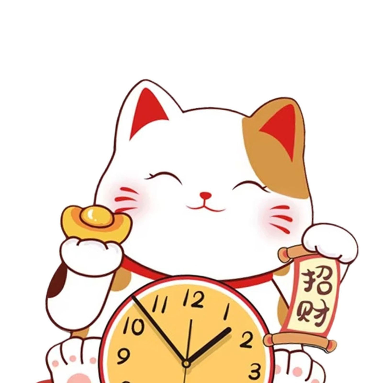 Fortune Cat Wall Clock Wall Decoration for ’S Room Kitchen Bathroom