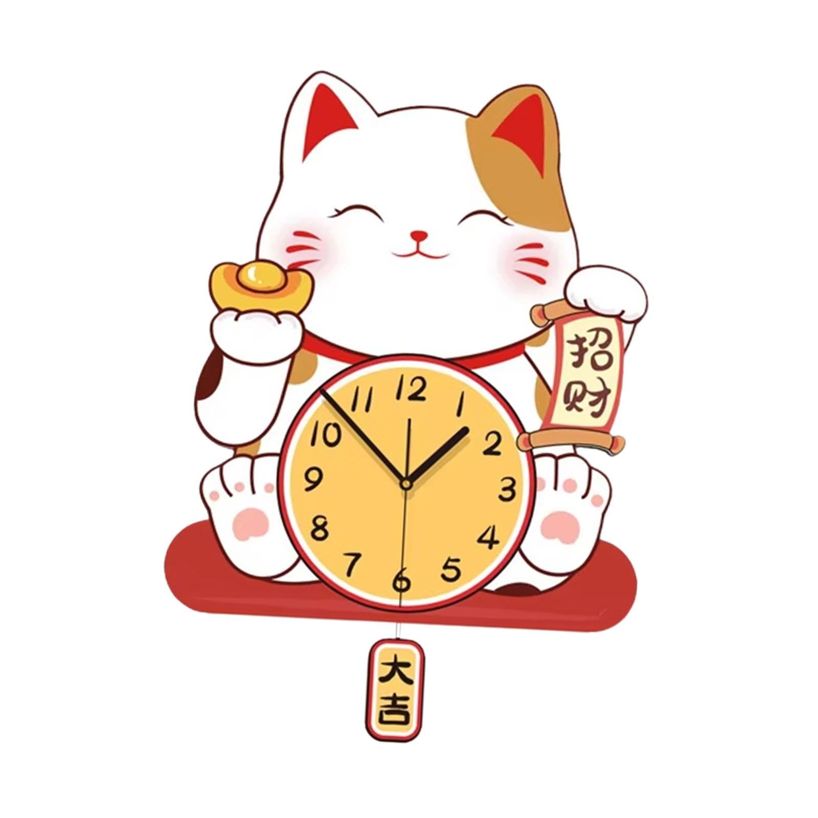 Fortune Cat Wall Clock Wall Decoration for ’S Room Kitchen Bathroom