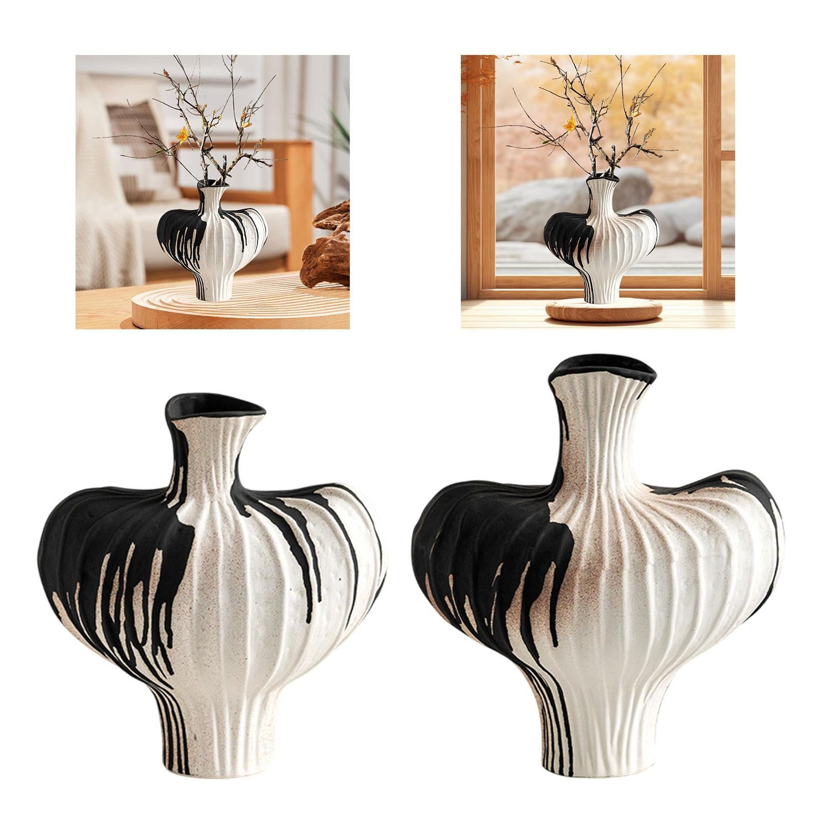 Wabi Sabi Flower Vase Farmhouse Decorative Vase Entryway Rustic Ceramic Vase 24.5cmx16cmx25cm