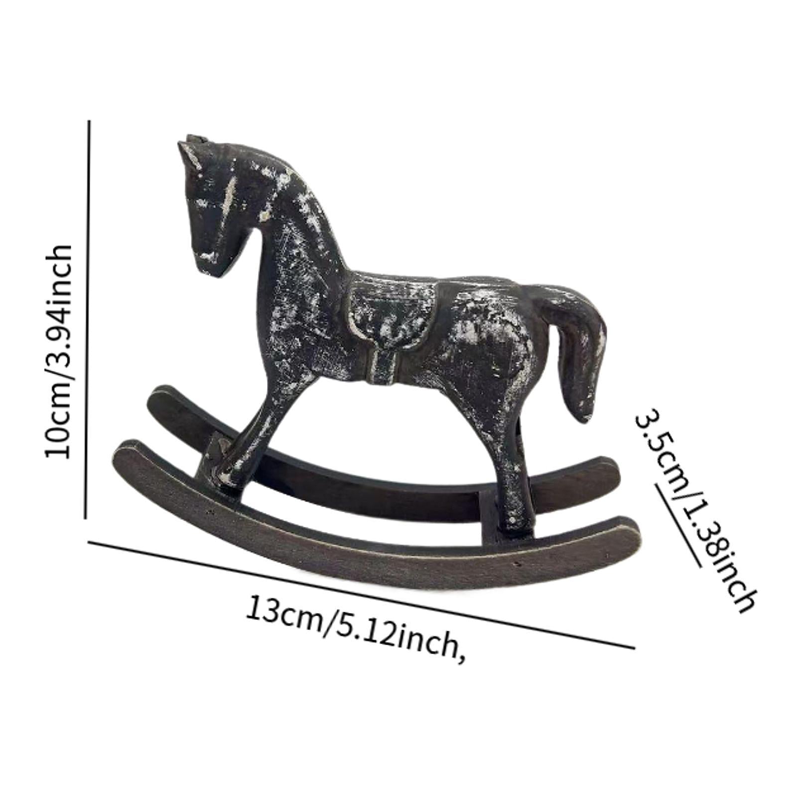 Wooden Rocking Horse Figurine Animal Sculpture for Bedroom Bookshelf Cabinet Black