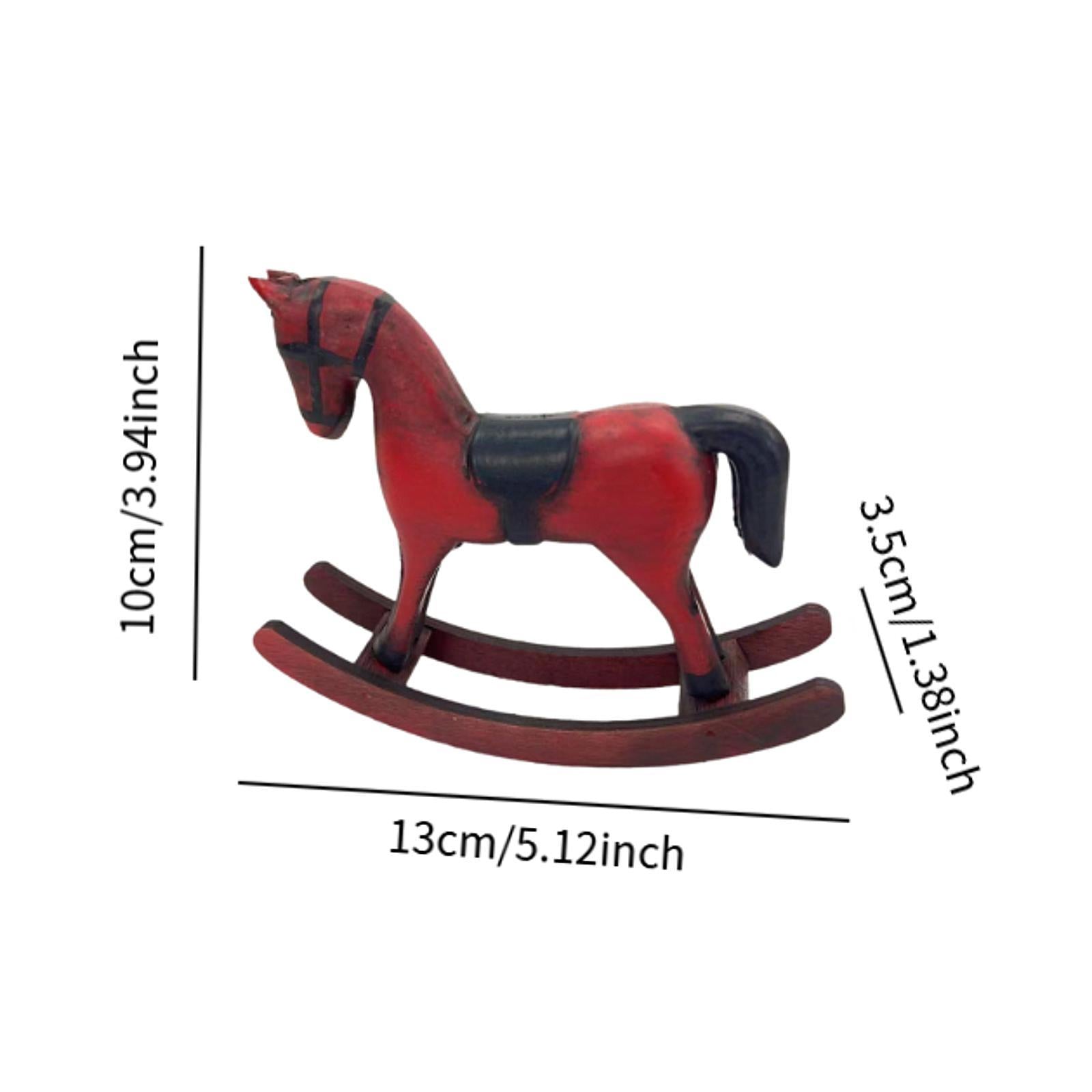 Wooden Rocking Horse Figurine Animal Sculpture for Bedroom Bookshelf Cabinet Red