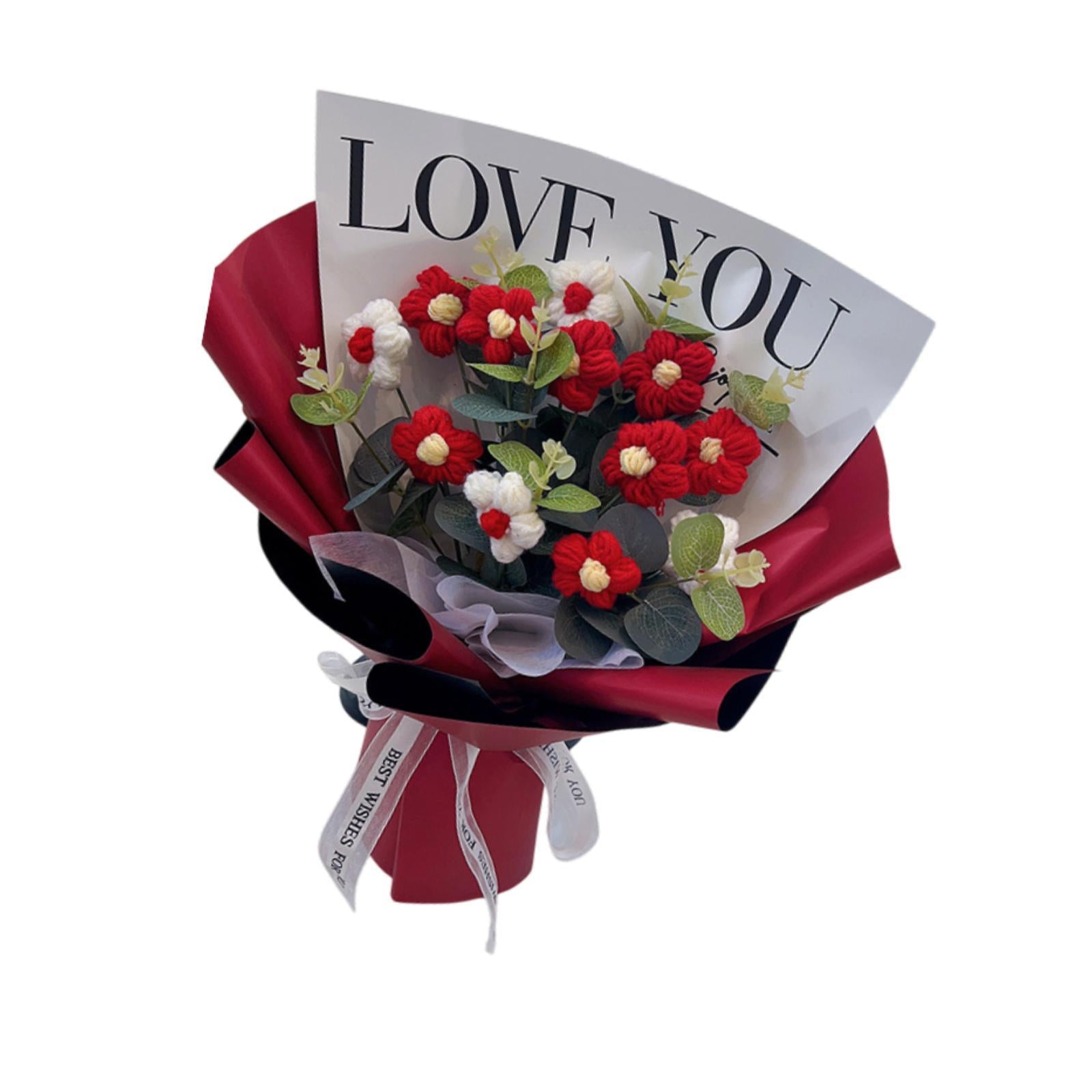 Crochet Flower Holiday Knitting Flower Bouquet for Birthday Thanksgiving Day Red