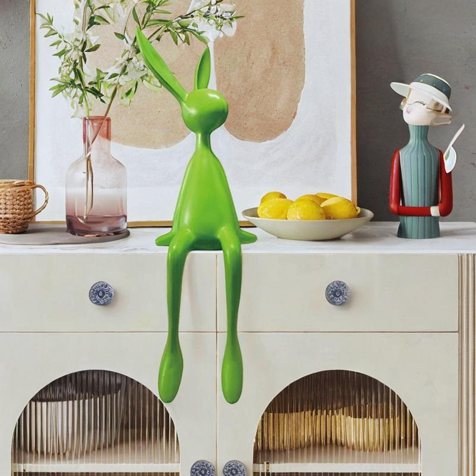Rabbit Statues Easter Bedroom Dining Table Cabinet Bookshelf Desk Home Decor Green
