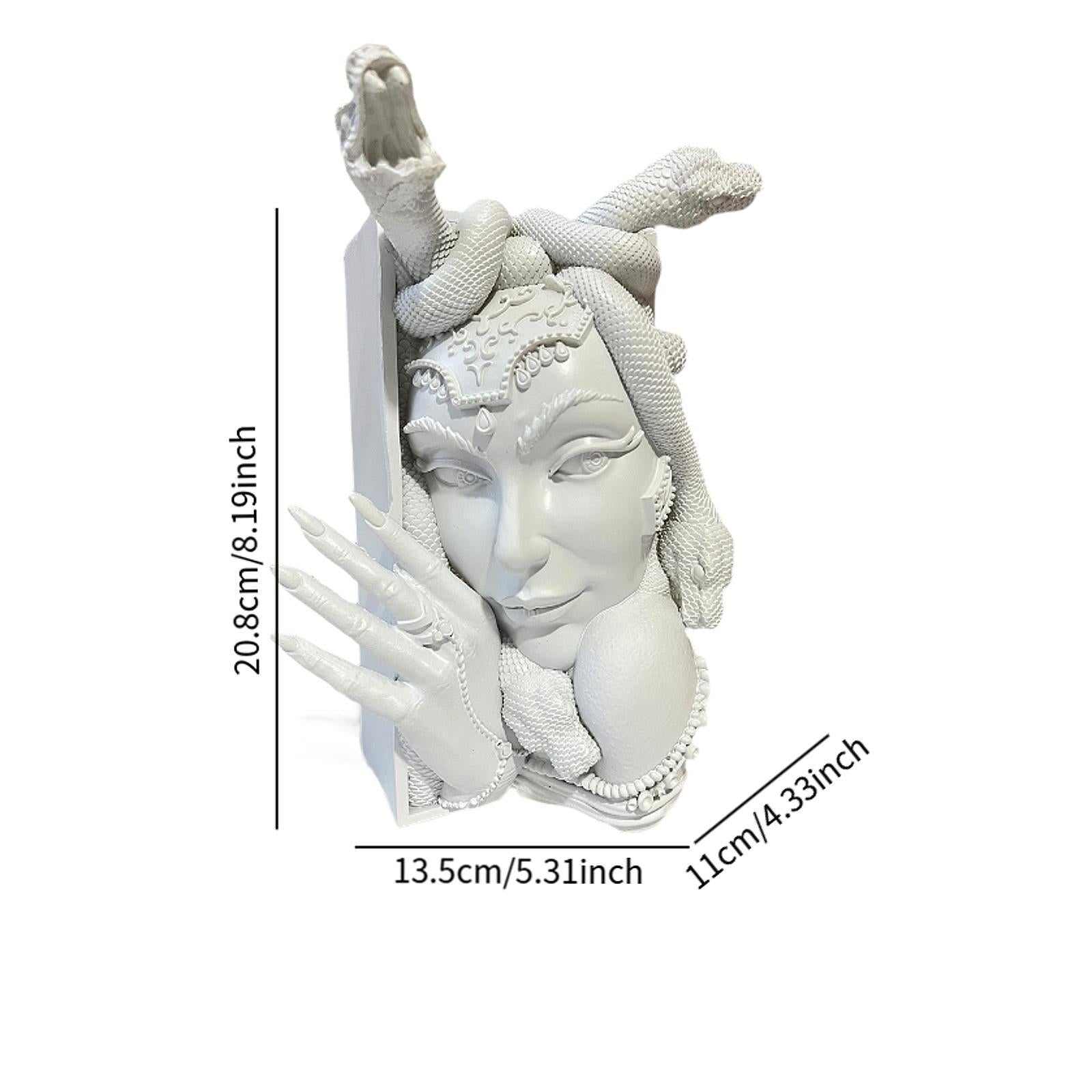 Snake Women Face Bookend Figurine Decorative Book Stopper for Cabinet Indoor White