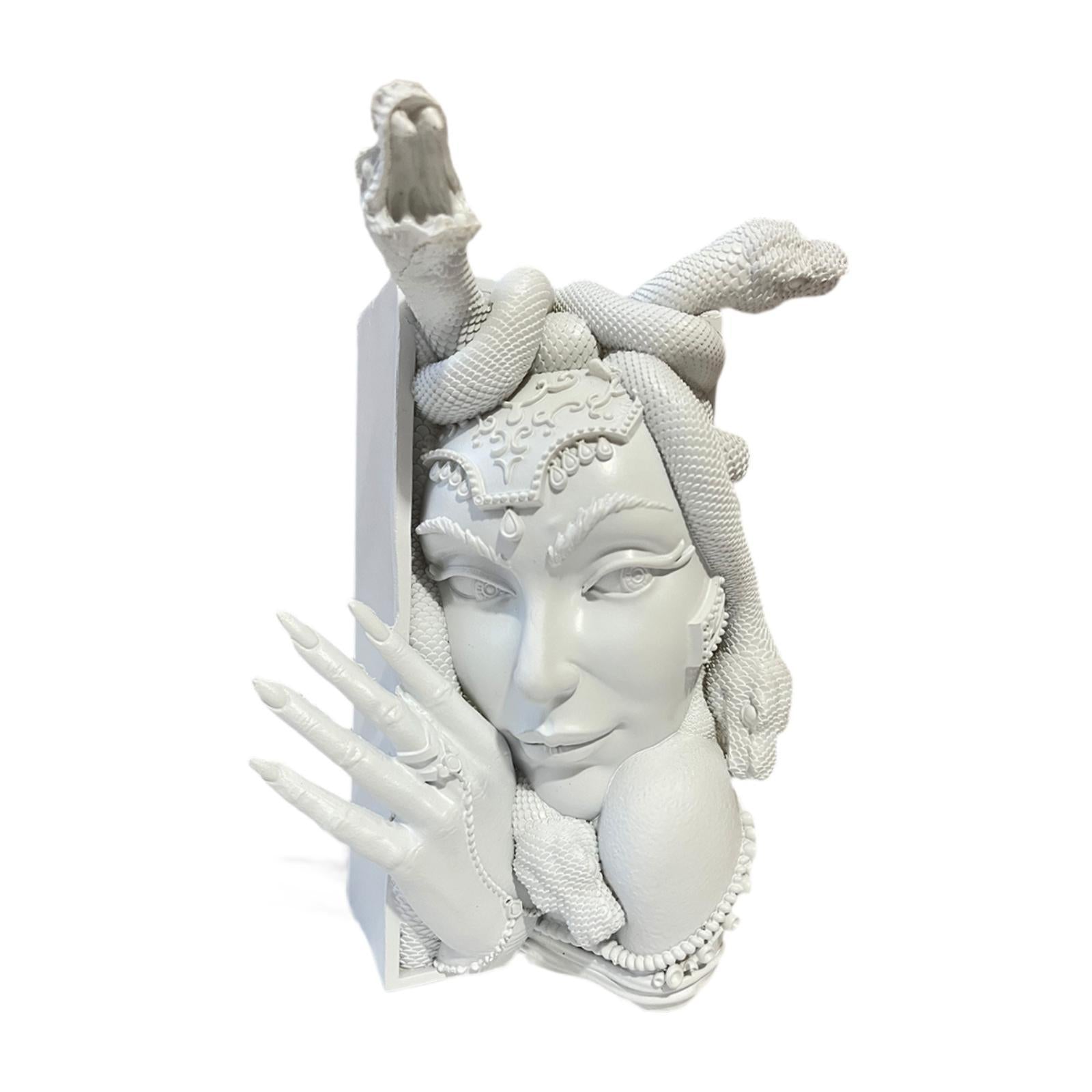 Snake Women Face Bookend Figurine Decorative Book Stopper for Cabinet Indoor White
