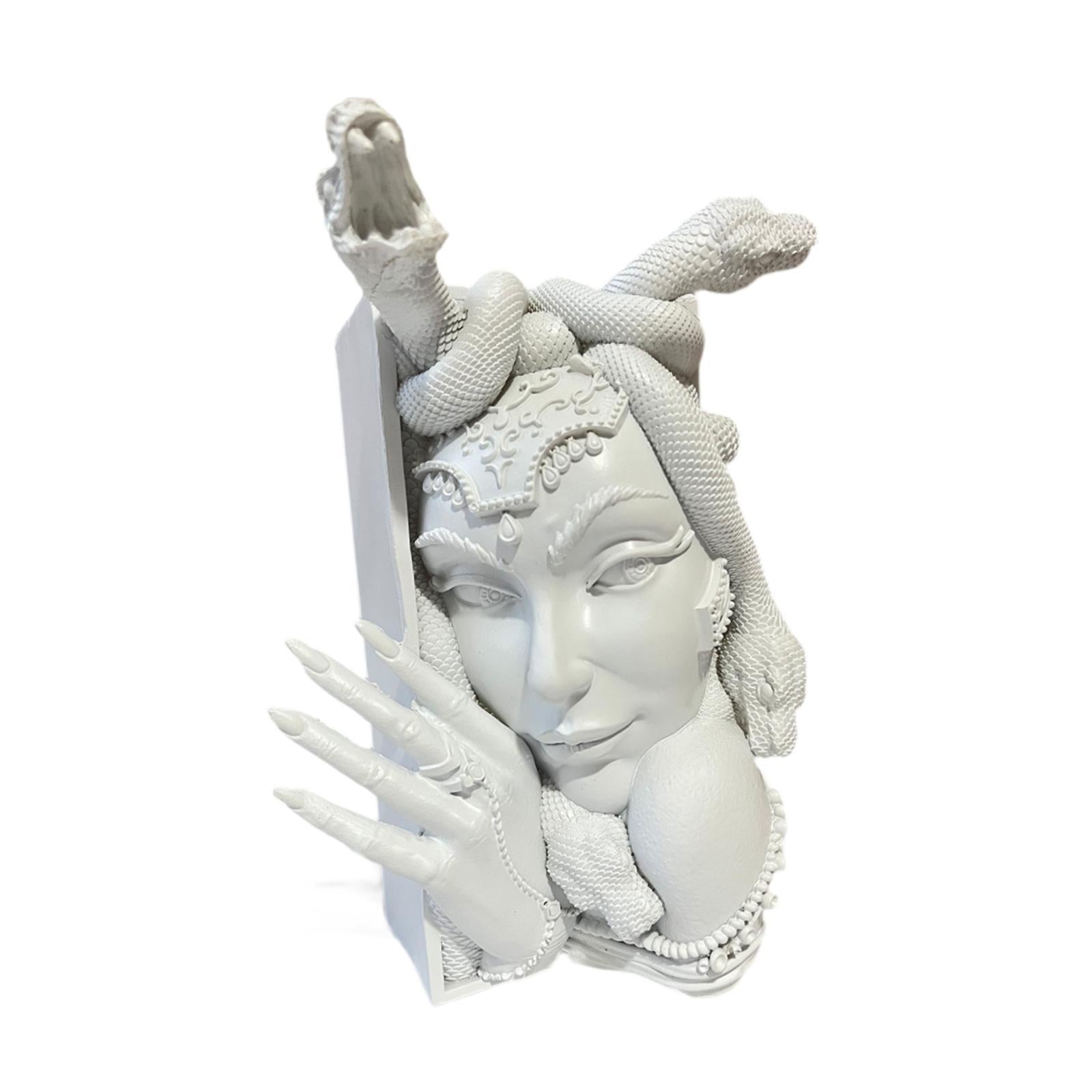 Snake Women Face Bookend Figurine Decorative Book Stopper for Cabinet Indoor White