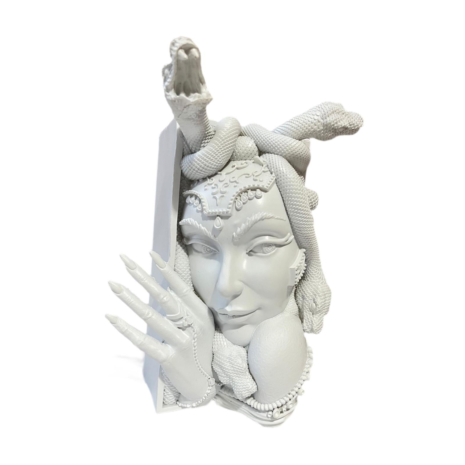 Snake Women Face Bookend Figurine Decorative Book Stopper for Cabinet Indoor White