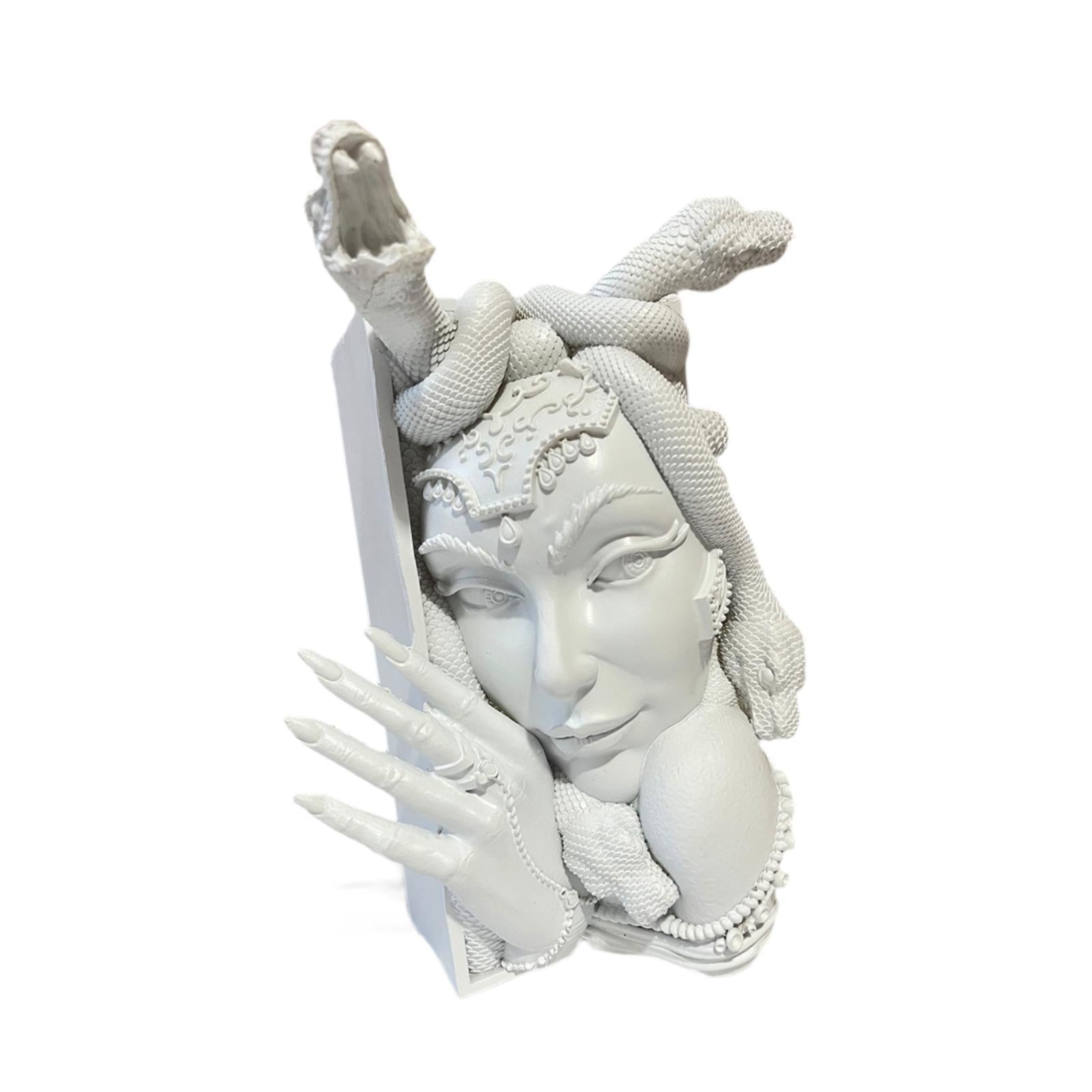 Snake Women Face Bookend Figurine Decorative Book Stopper for Cabinet Indoor White