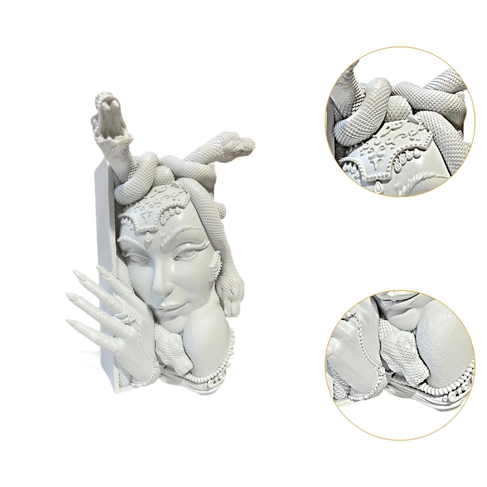 Snake Women Face Bookend Figurine Decorative Book Stopper for Cabinet Indoor White