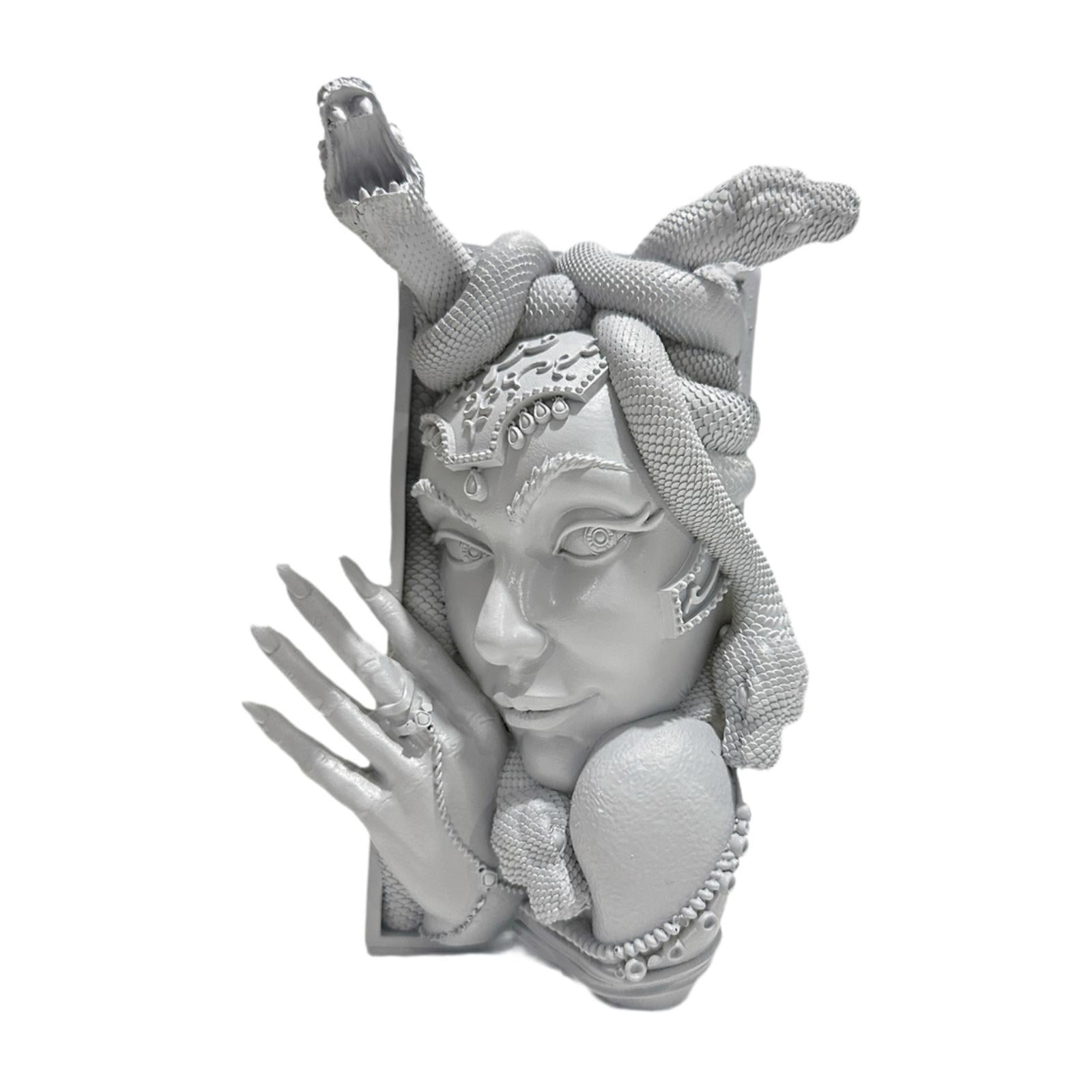 Snake Women Face Bookend Figurine Decorative Book Stopper for Cabinet Indoor Gray