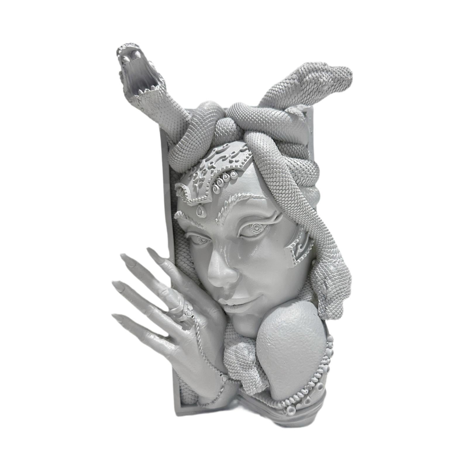 Snake Women Face Bookend Figurine Decorative Book Stopper for Cabinet Indoor Gray