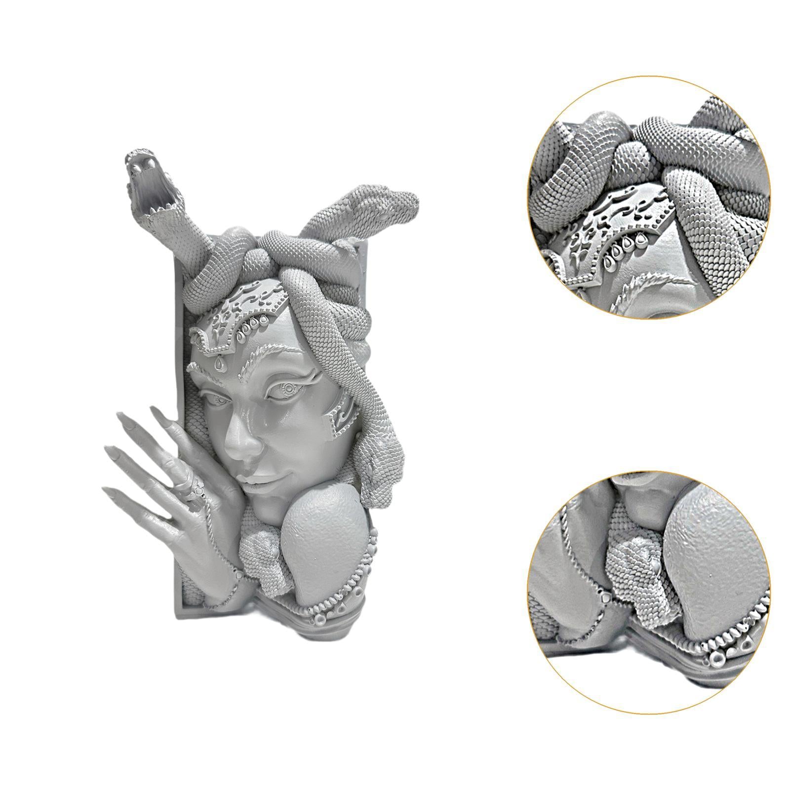 Snake Women Face Bookend Figurine Decorative Book Stopper for Cabinet Indoor Gray