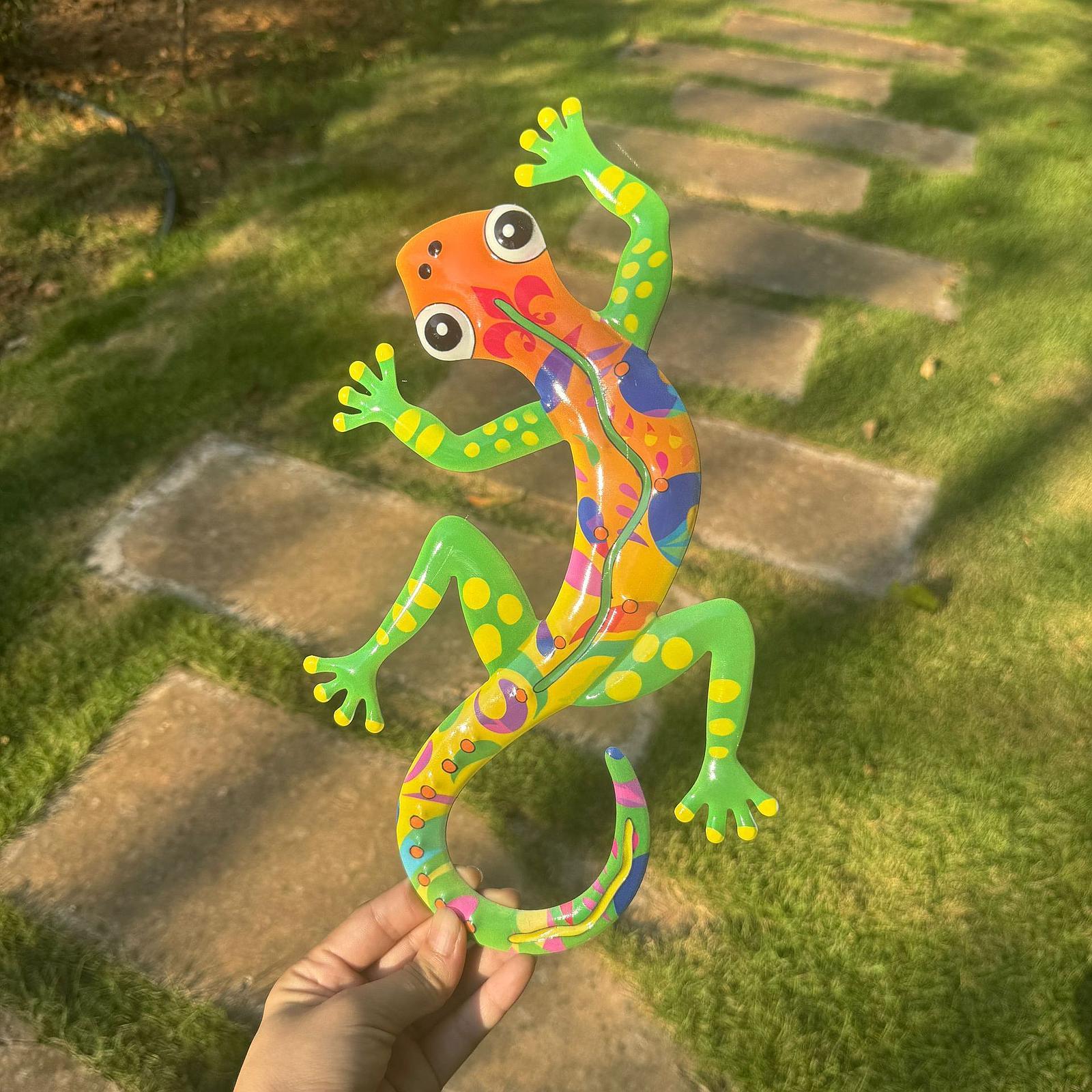 3Pcs Gecko Wall Decor Metal Art Outdoor Porch Lawn Lizard Hanging Sculptures