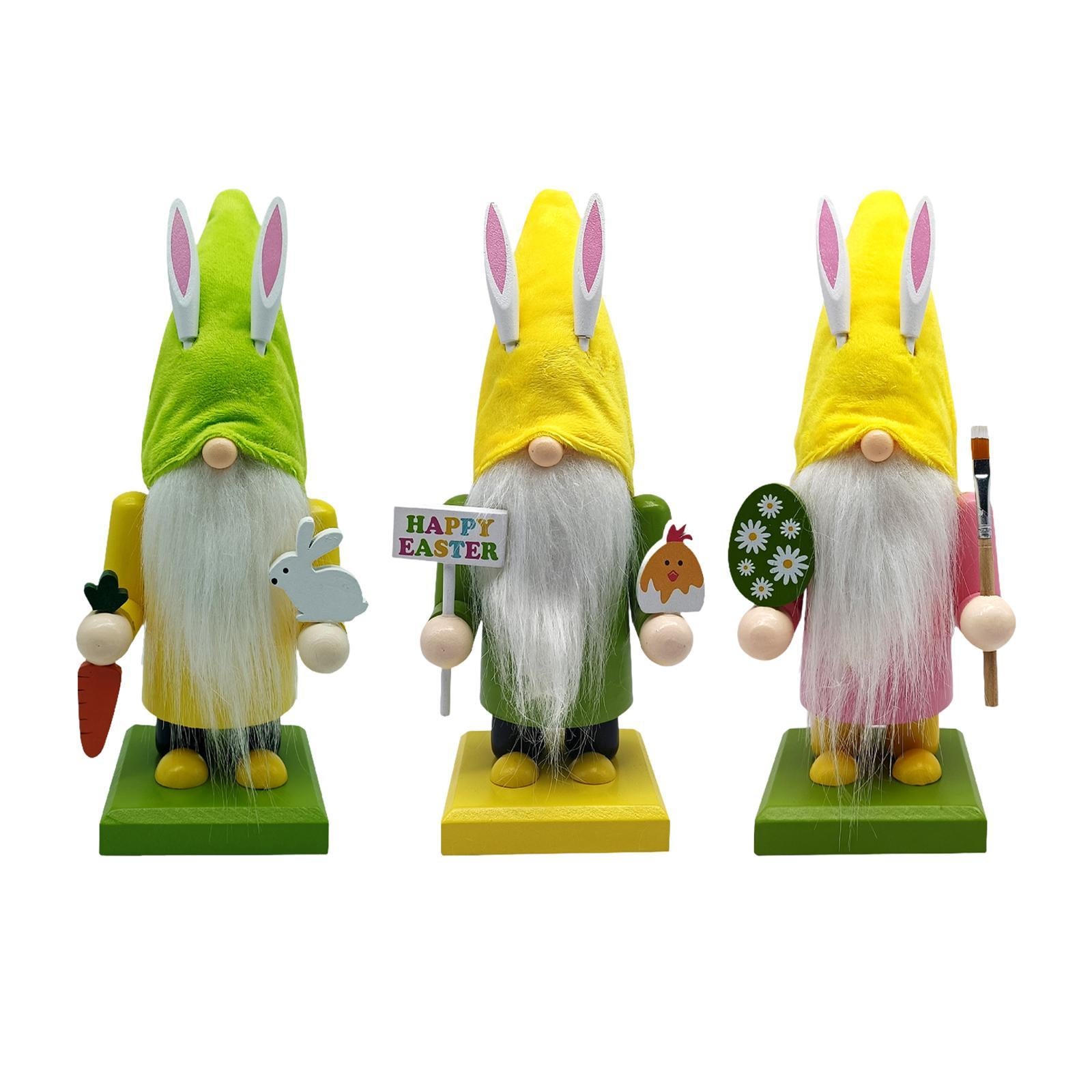 Easter Bunny Gnome Figurine Desktop Ornament for Bedroom Living Room Holiday Yellow