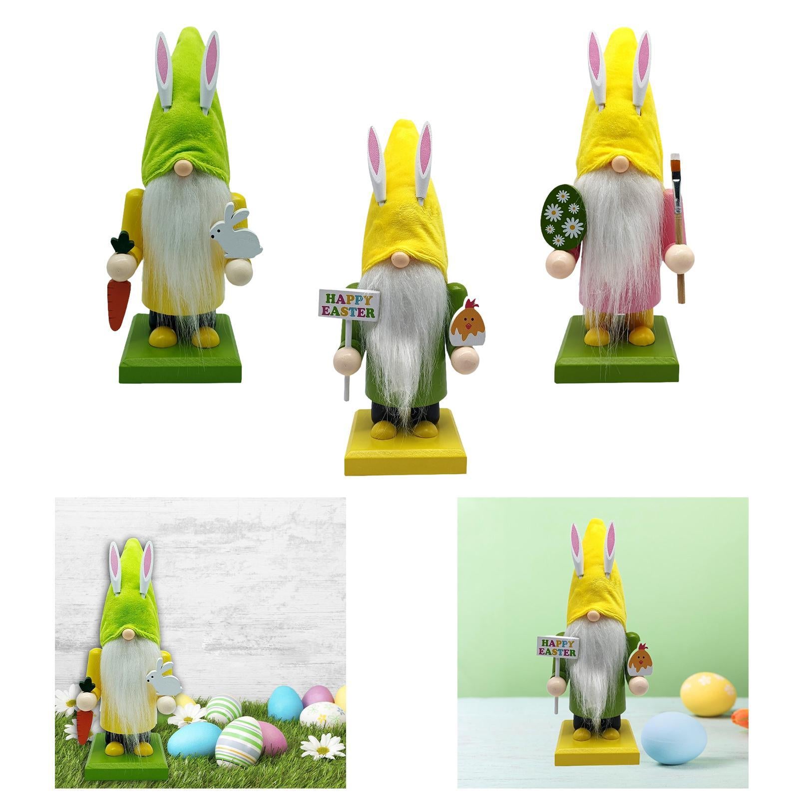 Easter Bunny Gnome Figurine Desktop Ornament for Bedroom Living Room Holiday Yellow