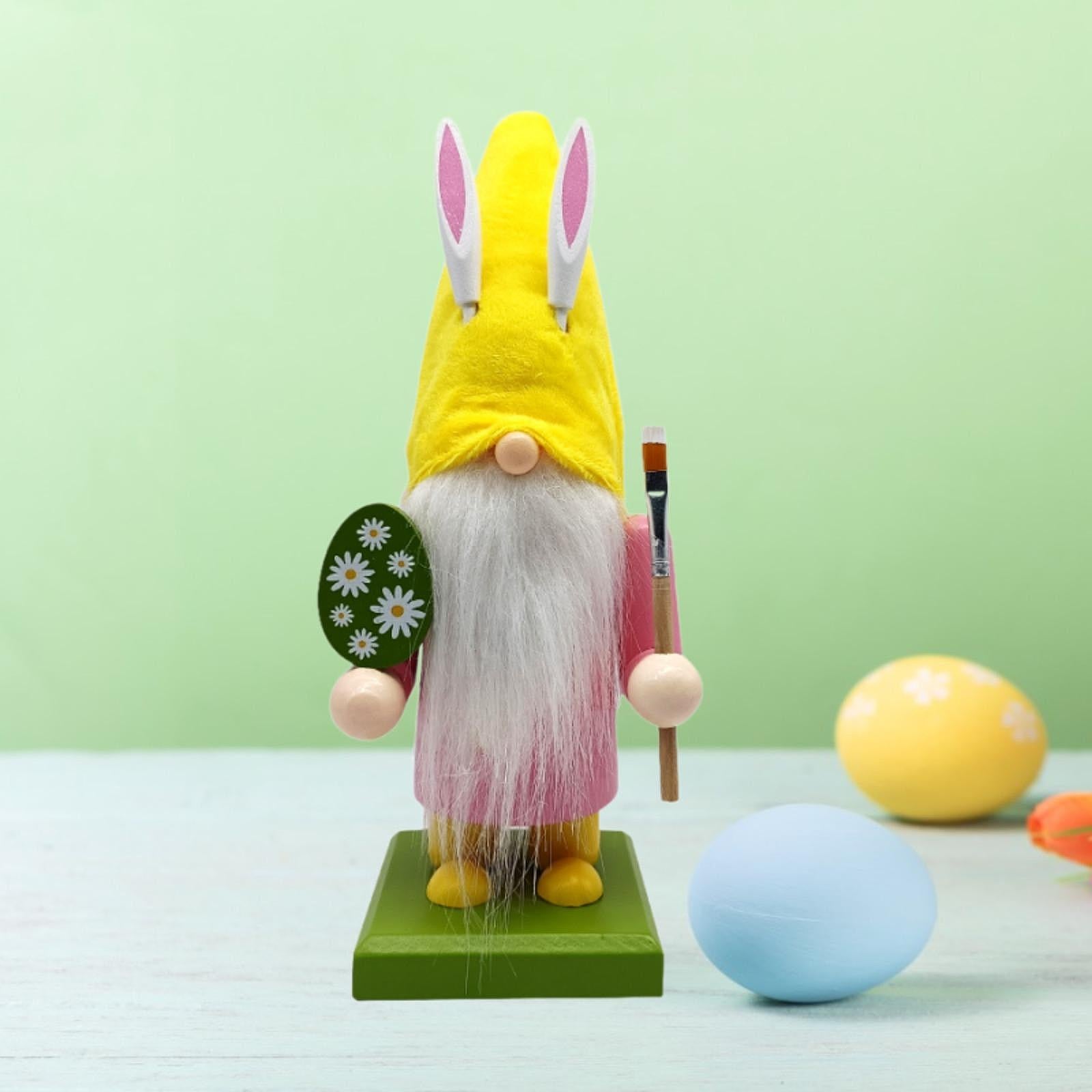 Easter Bunny Gnome Figurine Desktop Ornament for Bedroom Living Room Holiday Pink