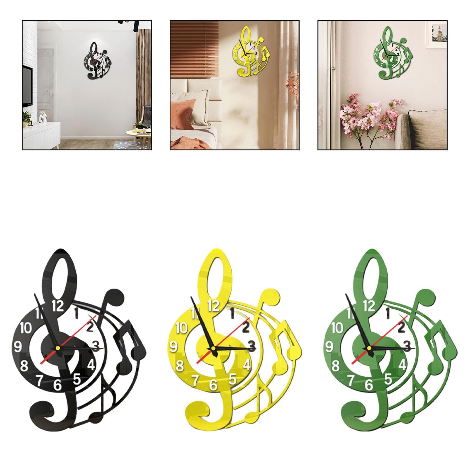 Wall Clock Musical Note Design Decor for Bedroom Living Room Home Decoration Black