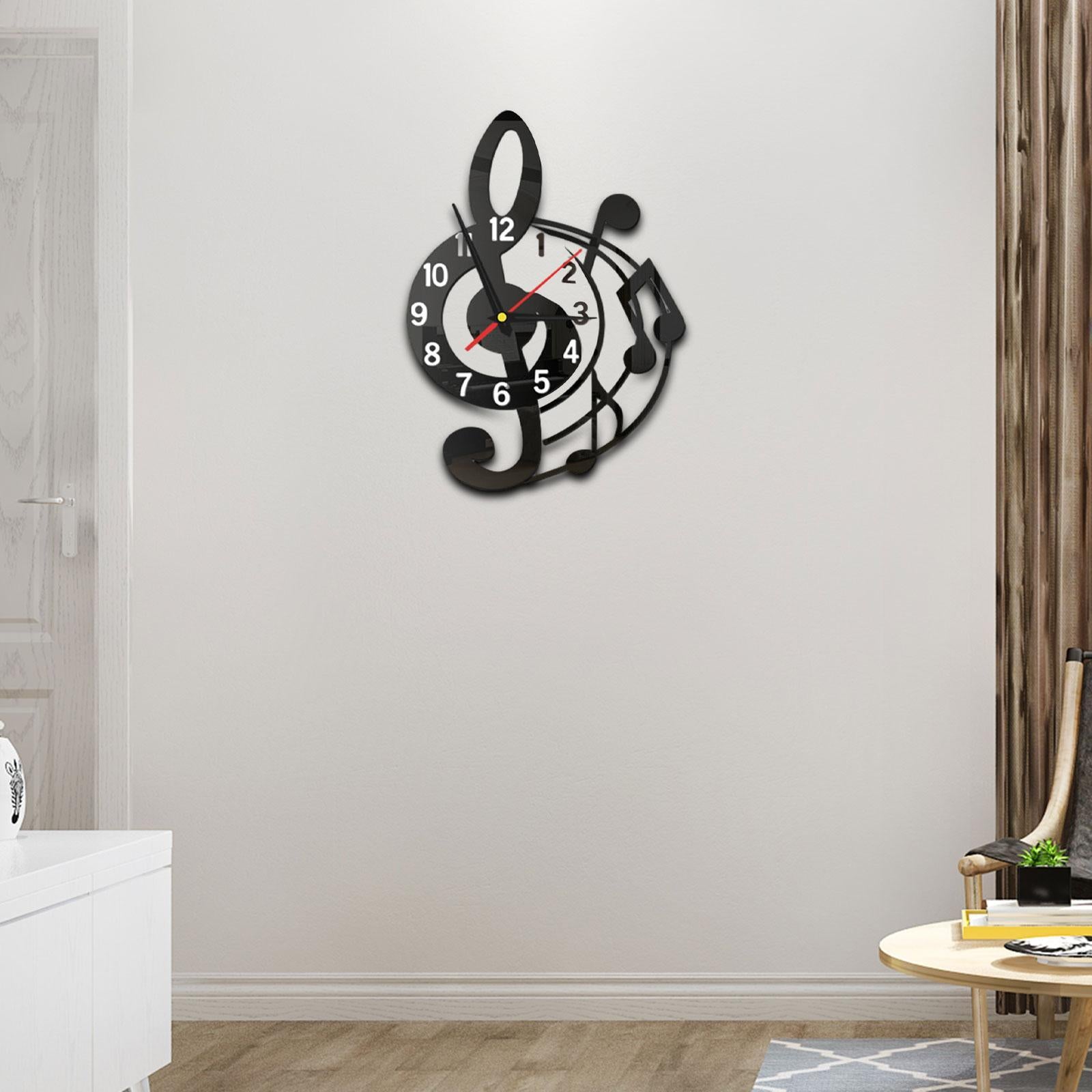 Wall Clock Musical Note Design Decor for Bedroom Living Room Home Decoration Black