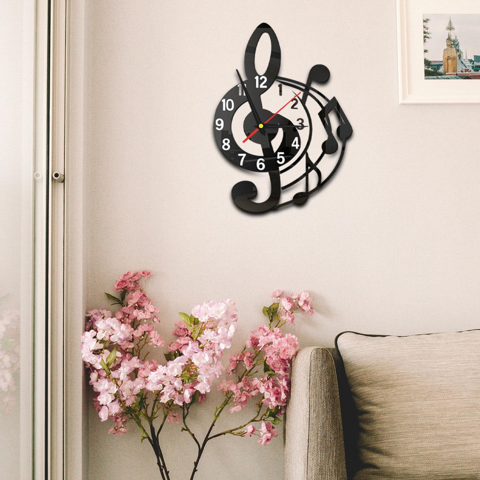 Wall Clock Musical Note Design Decor for Bedroom Living Room Home Decoration Black