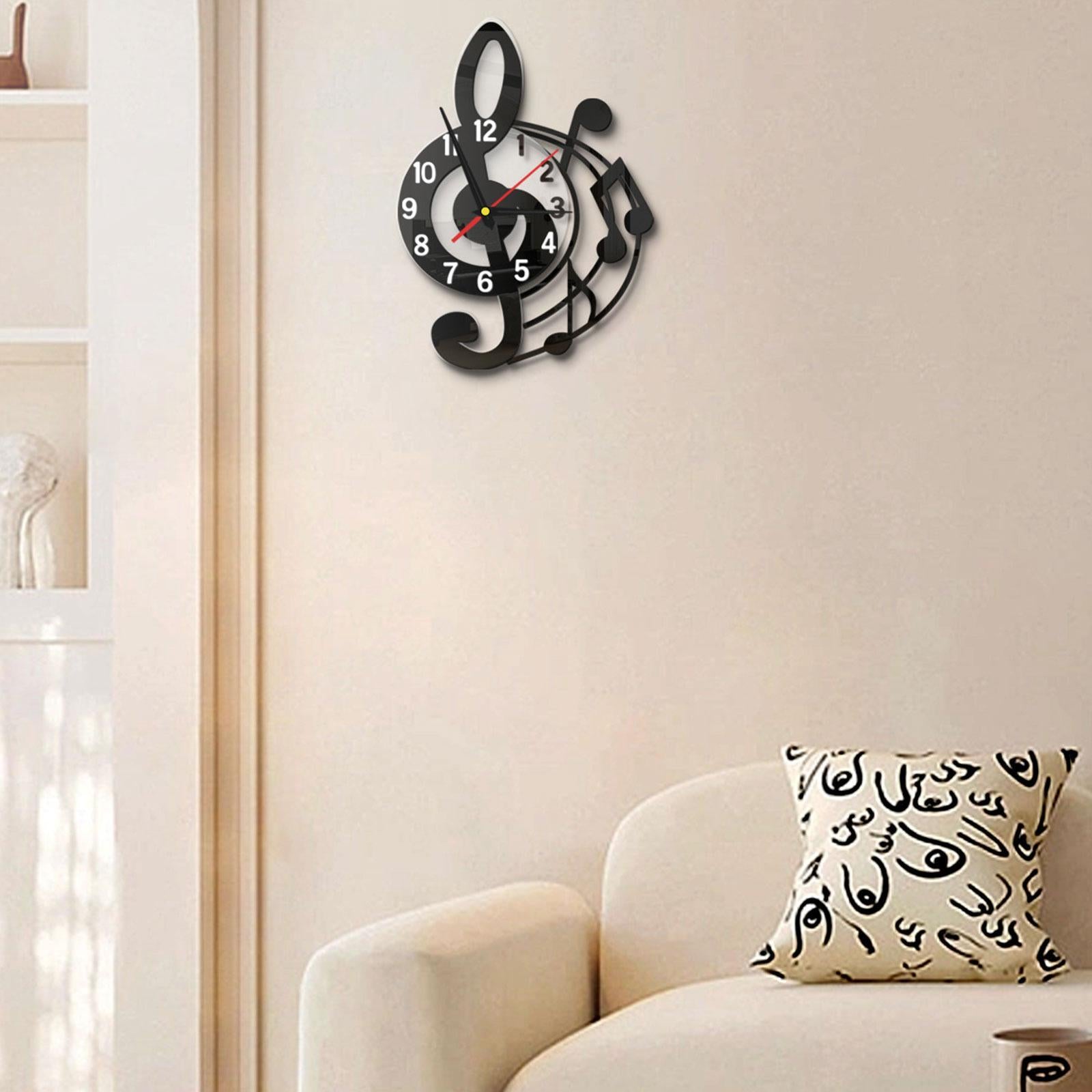 Wall Clock Musical Note Design Decor for Bedroom Living Room Home Decoration Black
