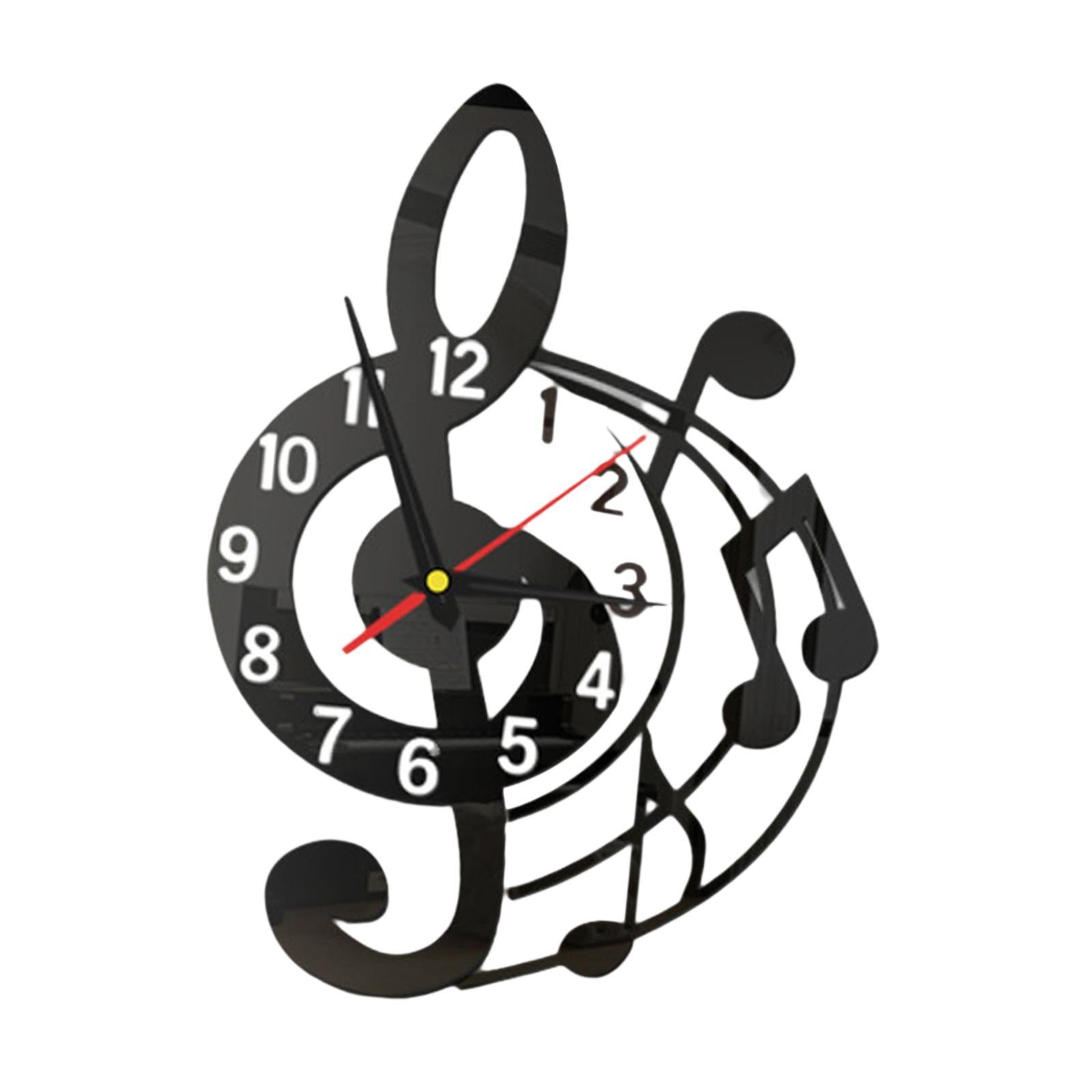 Wall Clock Musical Note Design Decor for Bedroom Living Room Home Decoration Black