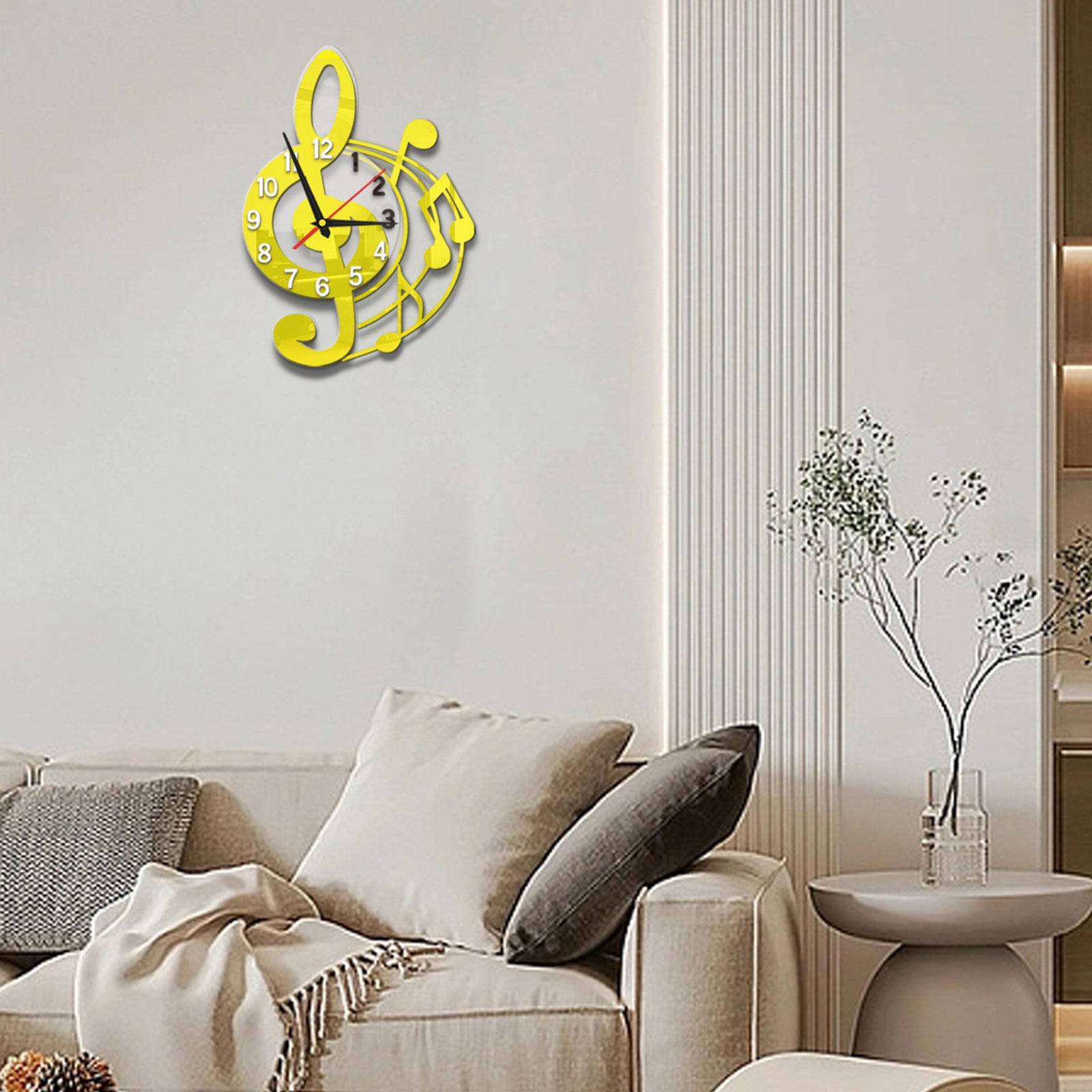 Wall Clock Musical Note Design Decor for Bedroom Living Room Home Decoration Golden