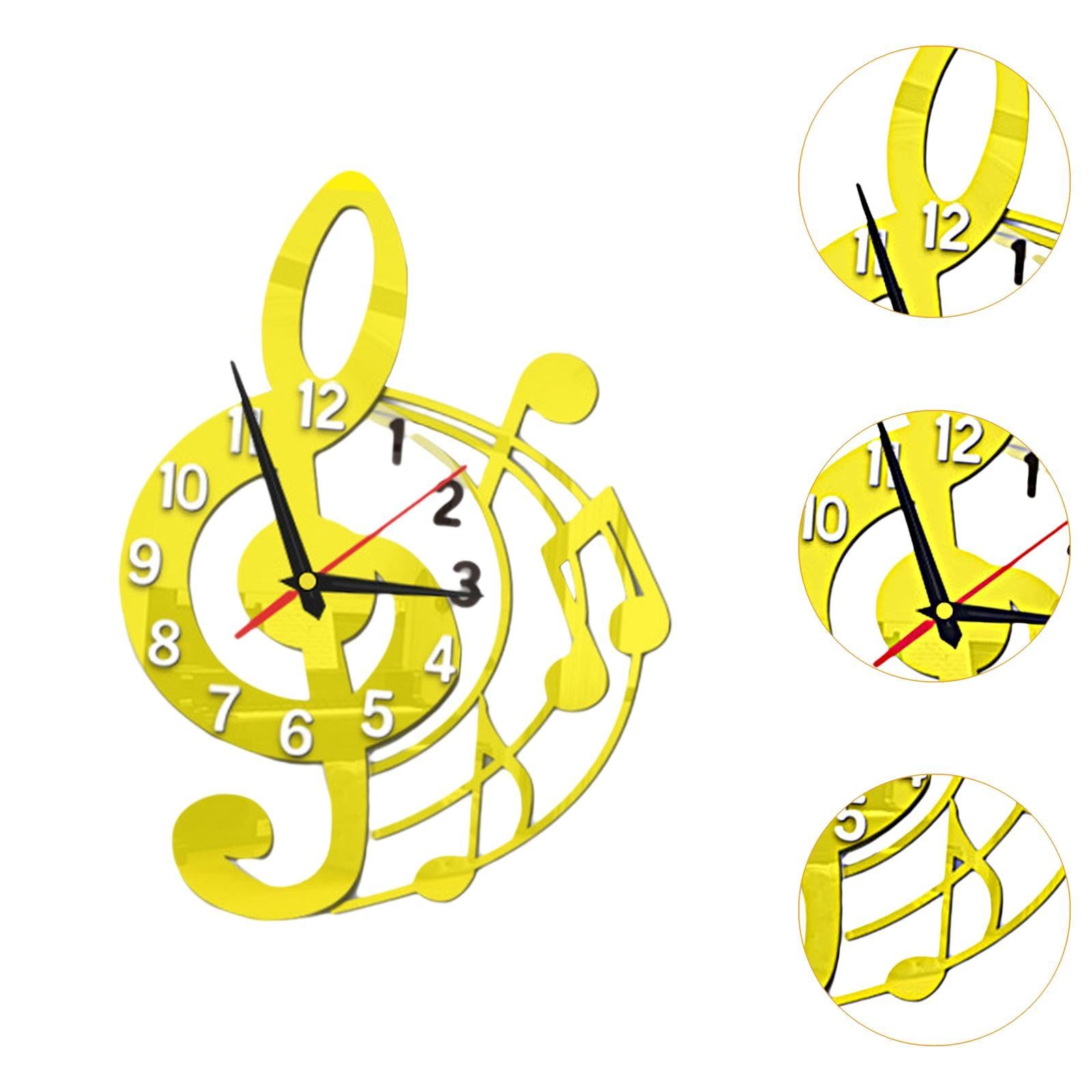 Wall Clock Musical Note Design Decor for Bedroom Living Room Home Decoration Golden