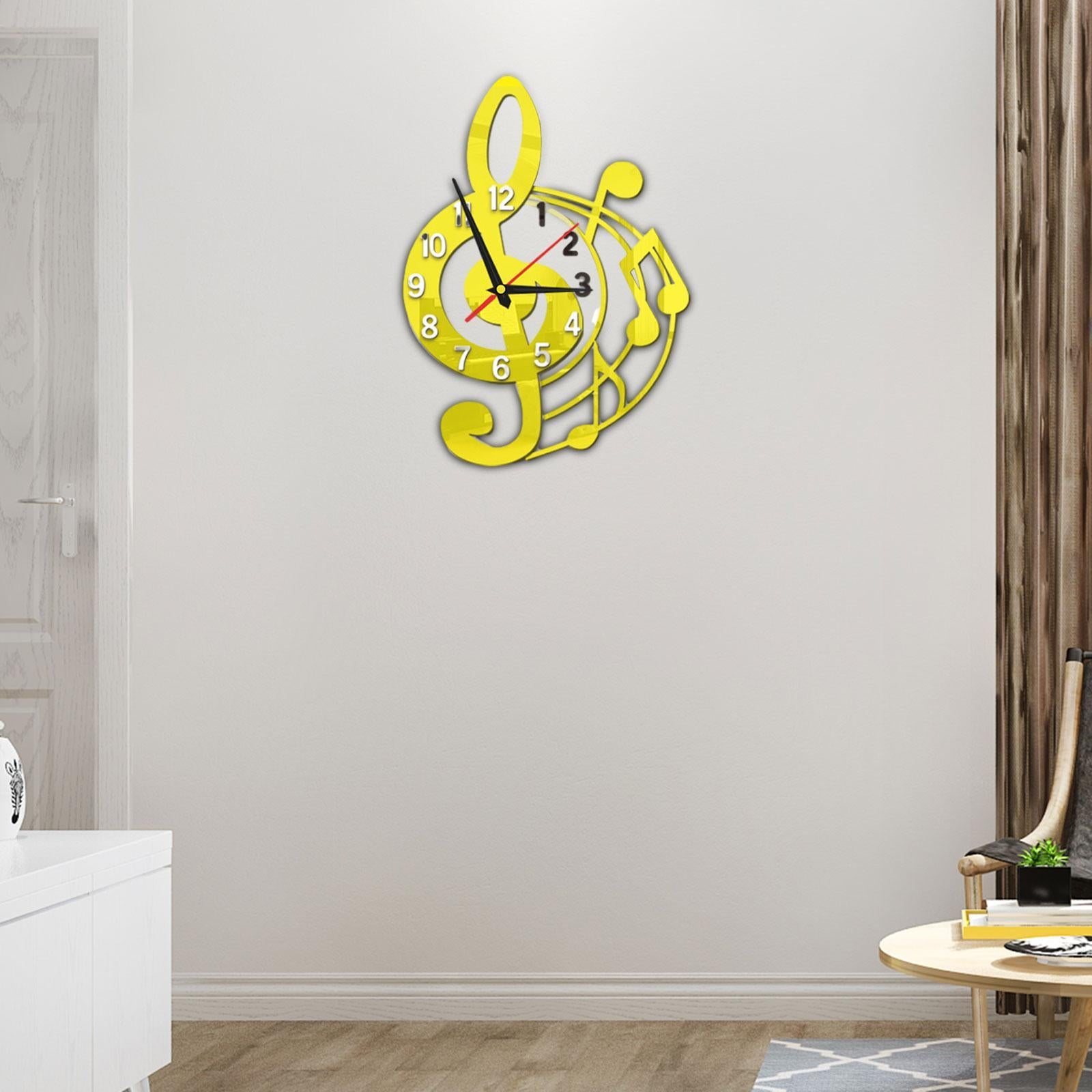 Wall Clock Musical Note Design Decor for Bedroom Living Room Home Decoration Golden
