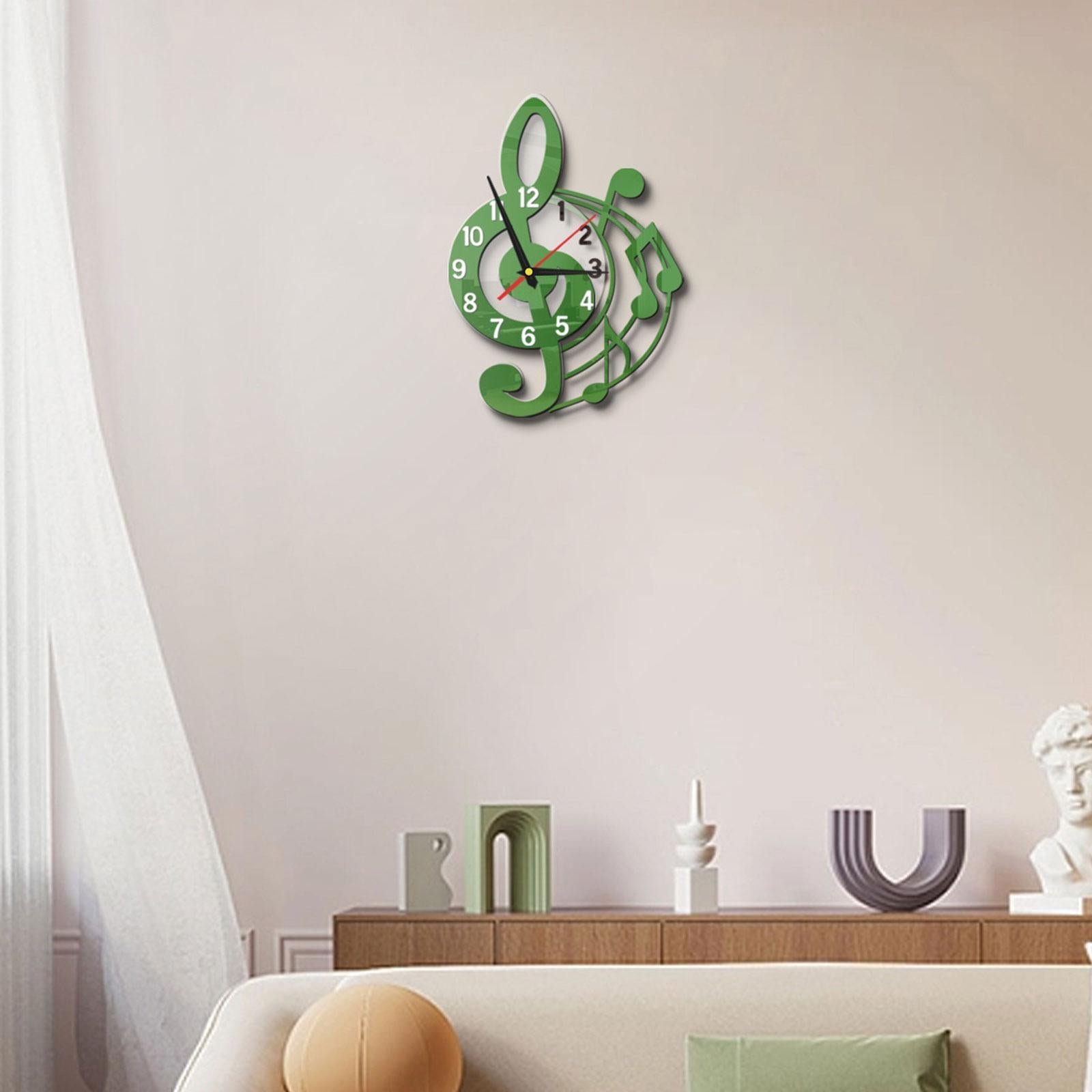 Wall Clock Musical Note Design Decor for Bedroom Living Room Home Decoration Green