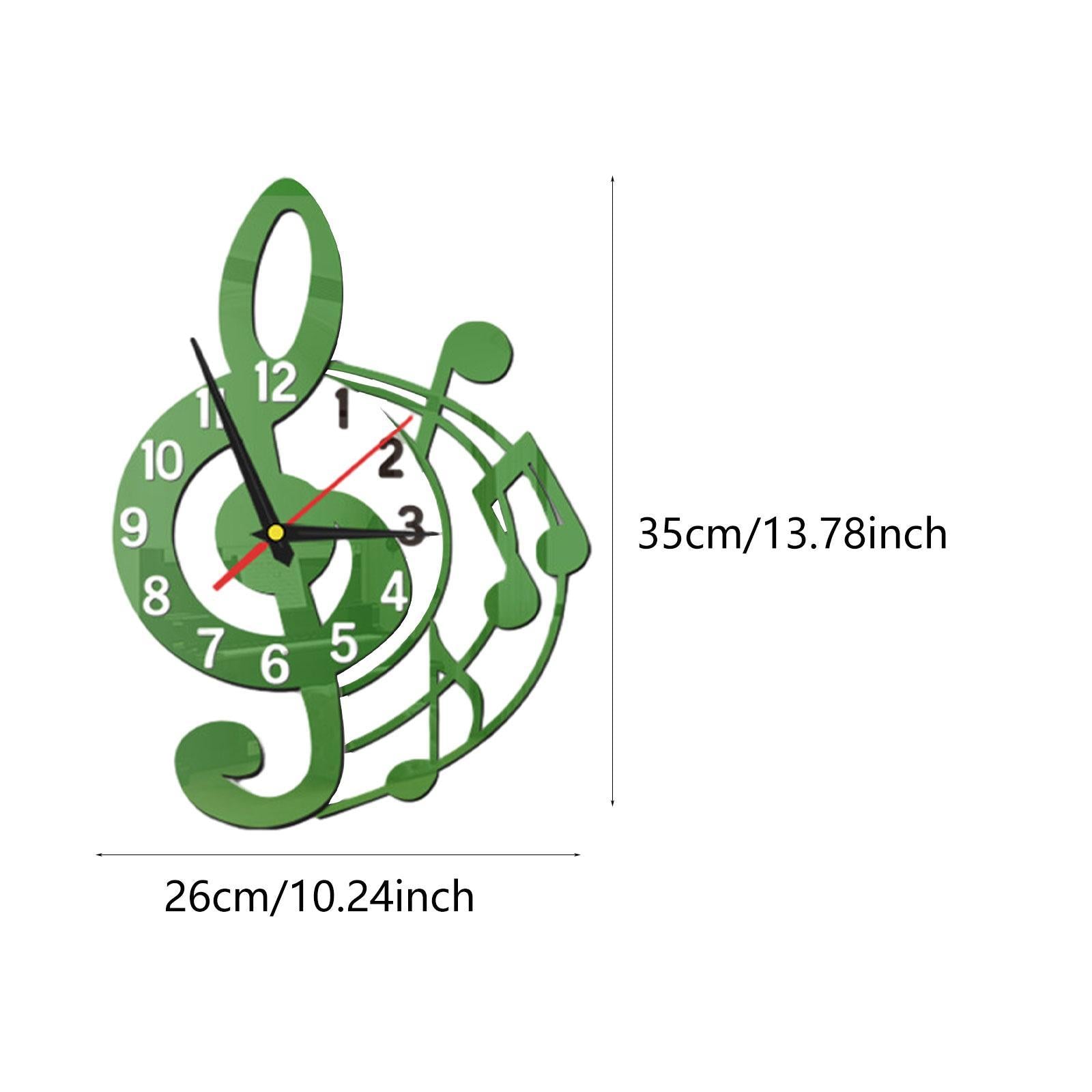 Wall Clock Musical Note Design Decor for Bedroom Living Room Home Decoration Green