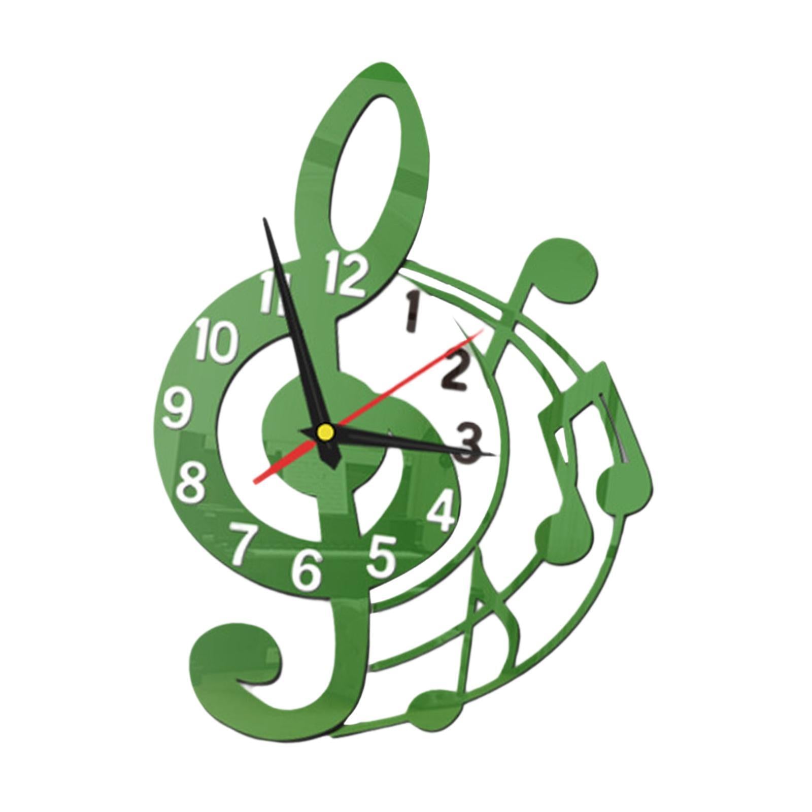 Wall Clock Musical Note Design Decor for Bedroom Living Room Home Decoration Green